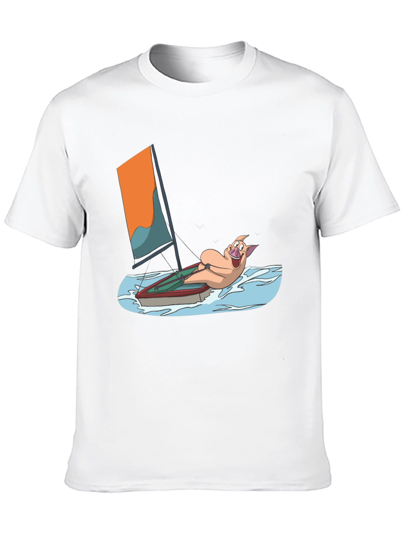 Funny Pig Sailing T-Shirt - Black Cotton Tee
