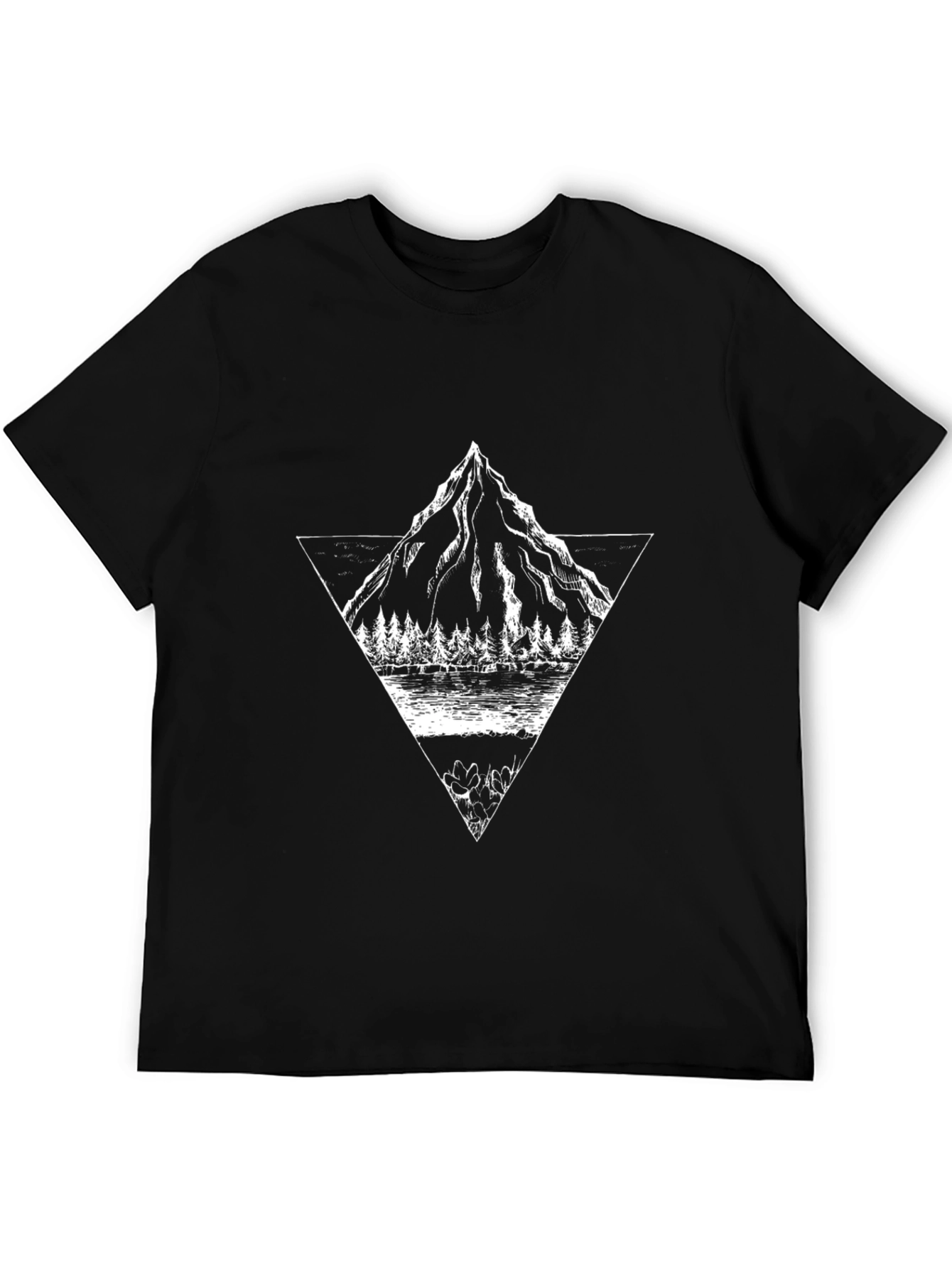 Mountain Reflection Graphic Tee - Black Cotton Casual Shirt