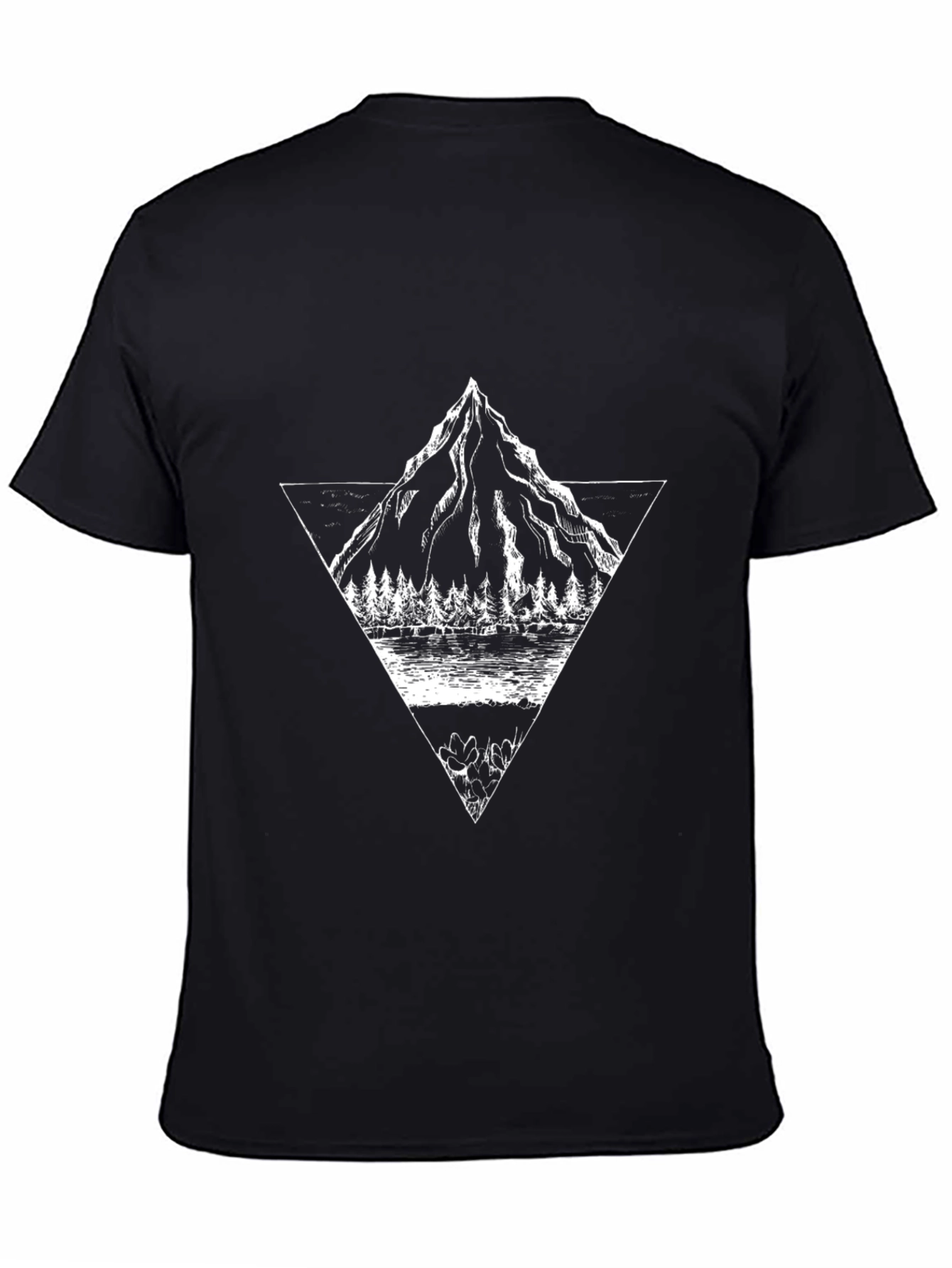 Mountain Reflection Graphic Tee - Black Cotton Casual Shirt