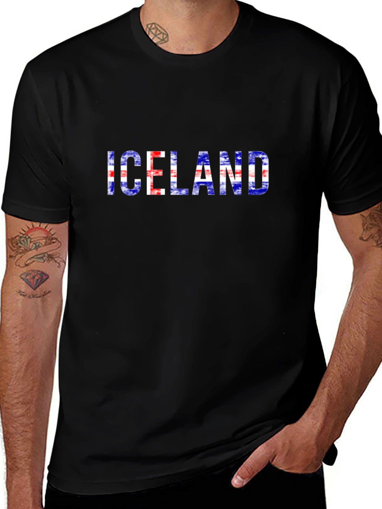 Iceland Flag Graphic Tee - Black Cotton T-Shirt