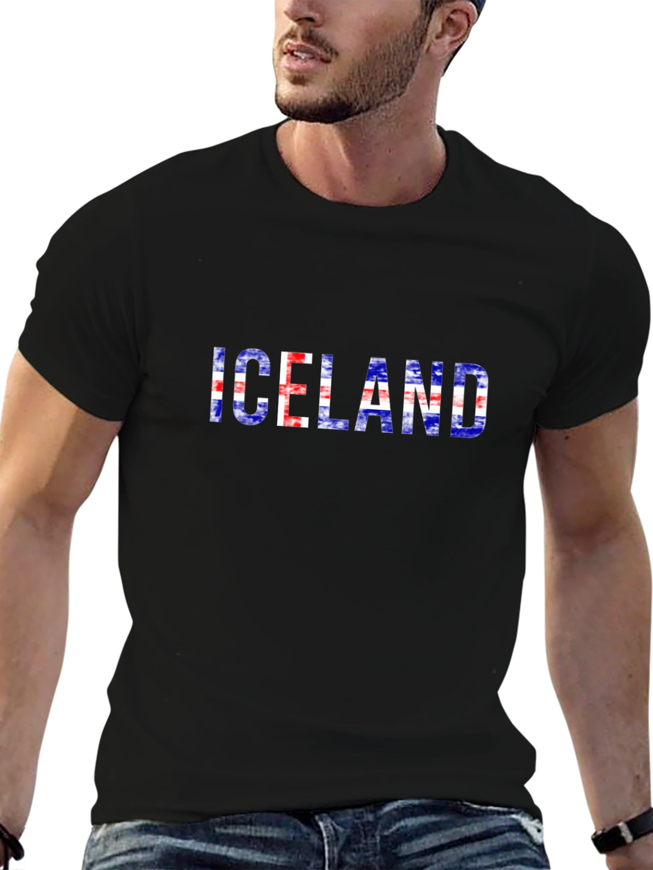 Iceland Flag Graphic Tee - Black Cotton T-Shirt