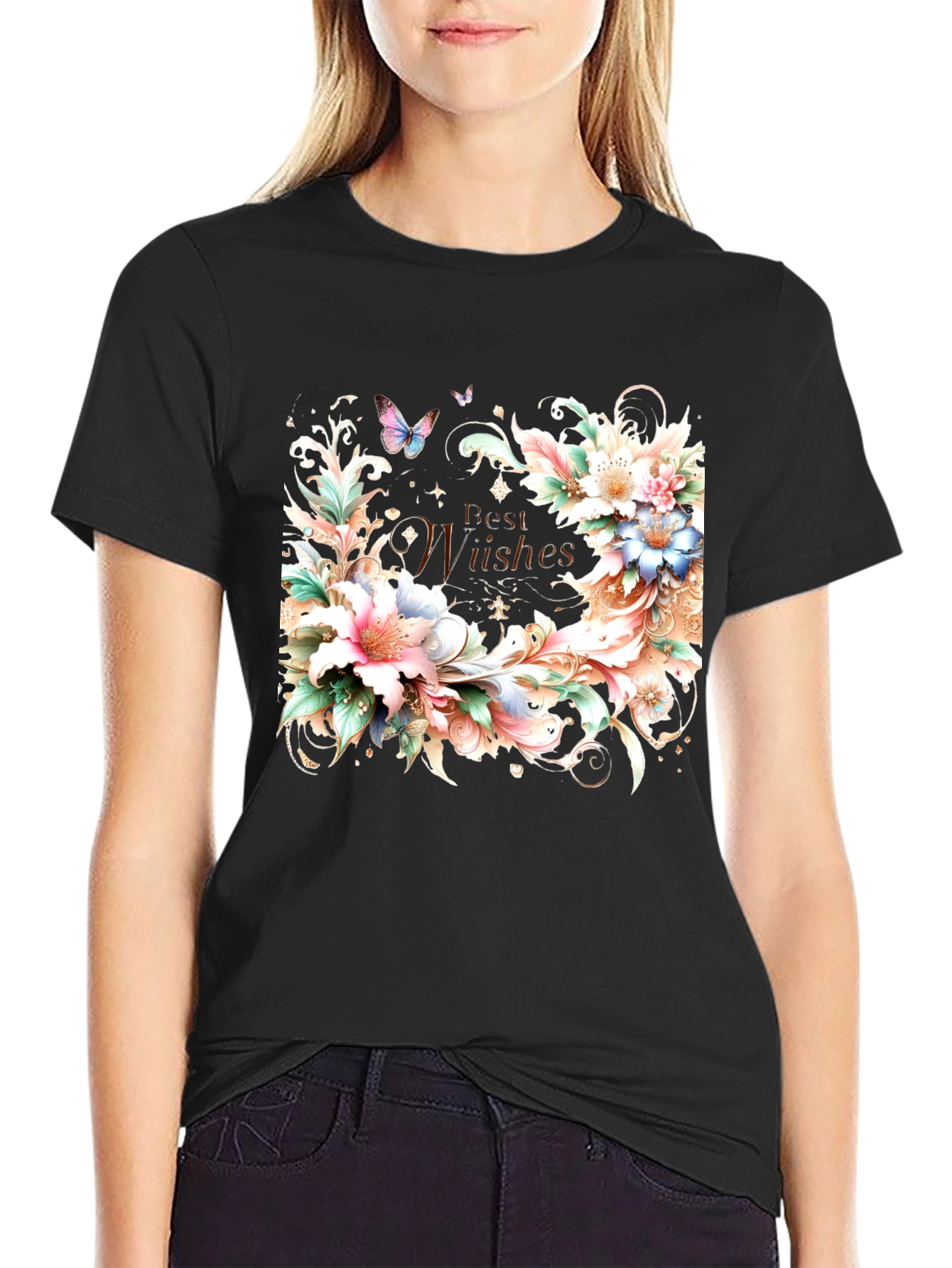 Floral Best Wishes Graphic T-Shirt