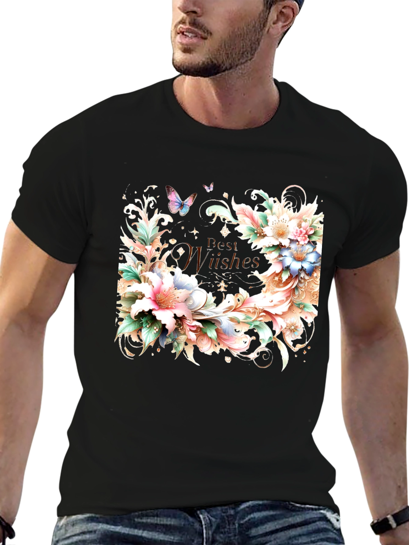 Floral Best Wishes Graphic T-Shirt