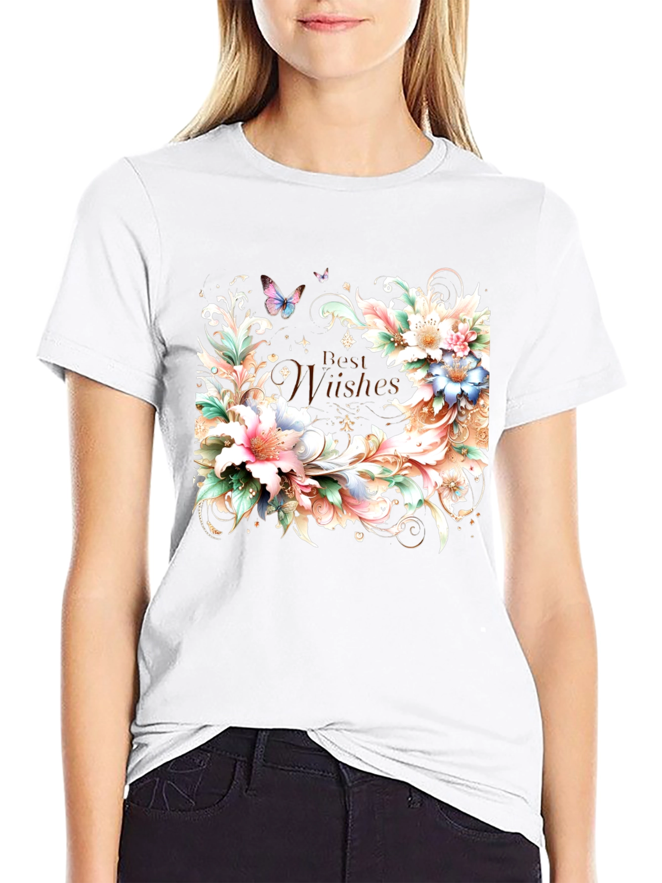 Floral Best Wishes Graphic T-Shirt