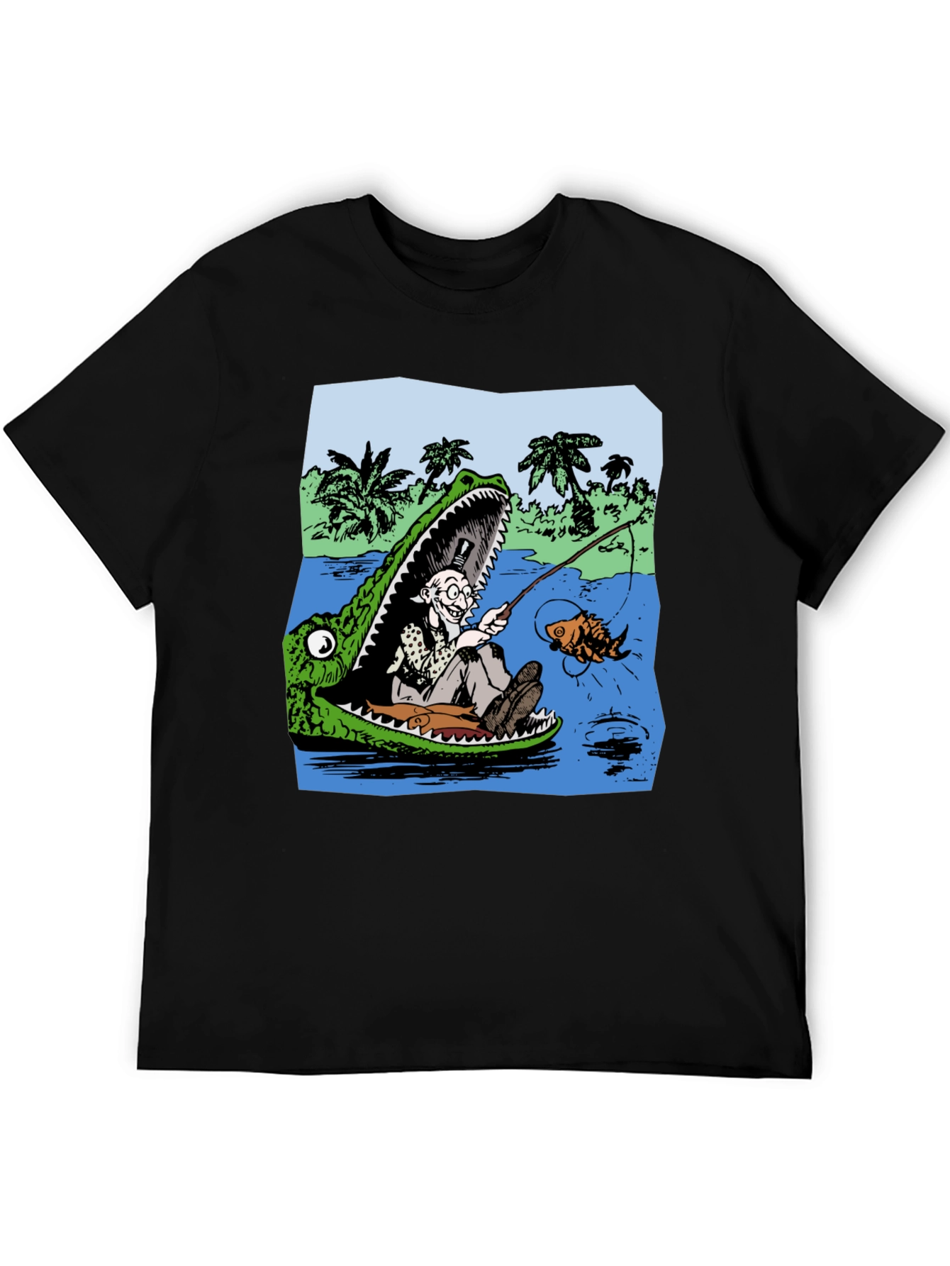 Gator Fishing T-Shirt - Unique Cartoon Graphic Tee