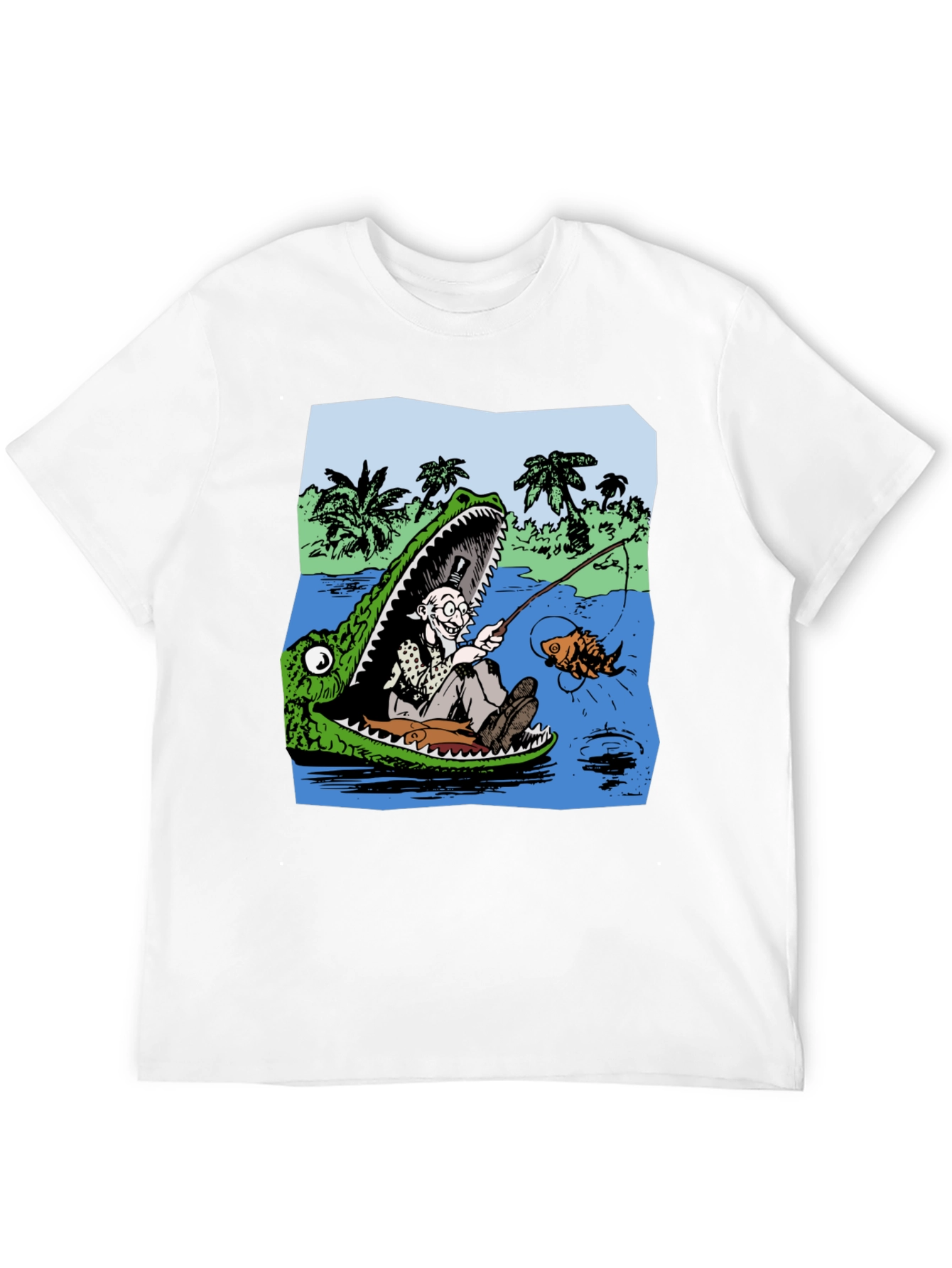 Gator Fishing T-Shirt - Unique Cartoon Graphic Tee