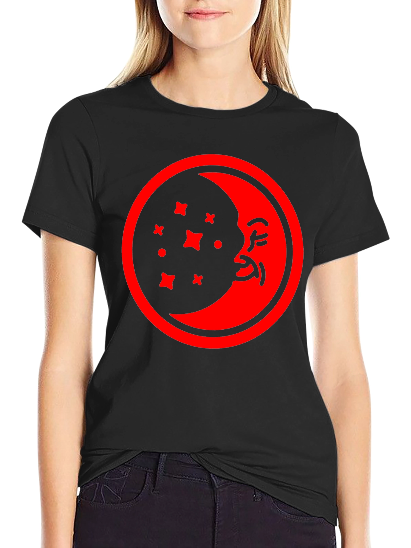 Celestial Moon Face Graphic T-Shirt