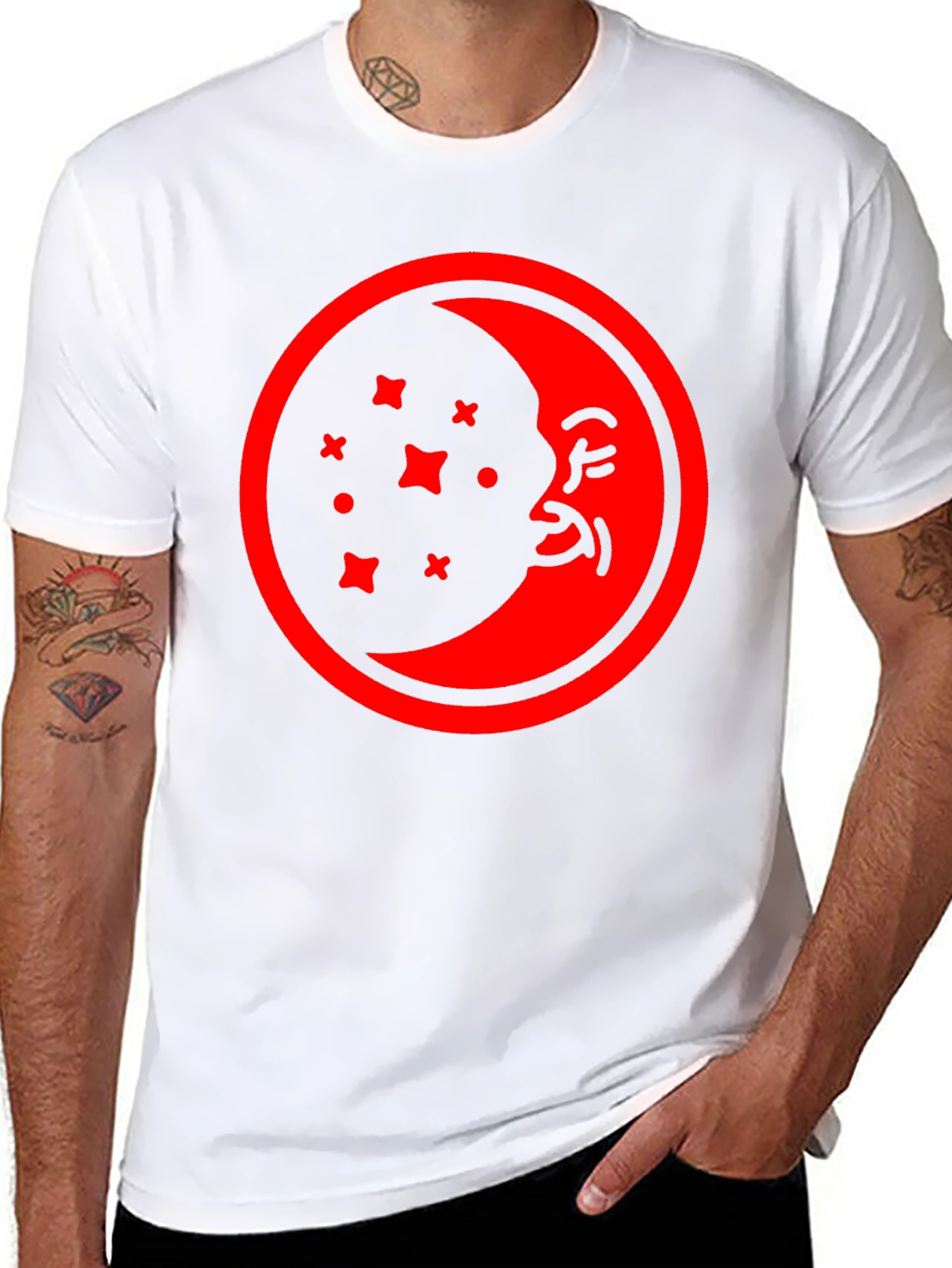 Celestial Moon Face Graphic T-Shirt
