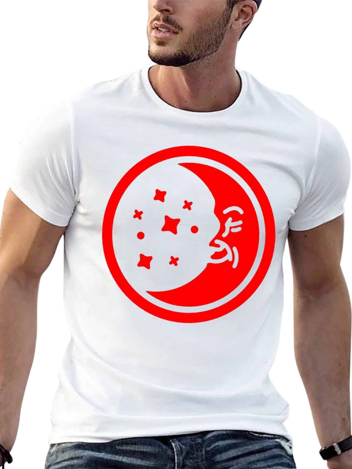 Celestial Moon Face Graphic T-Shirt
