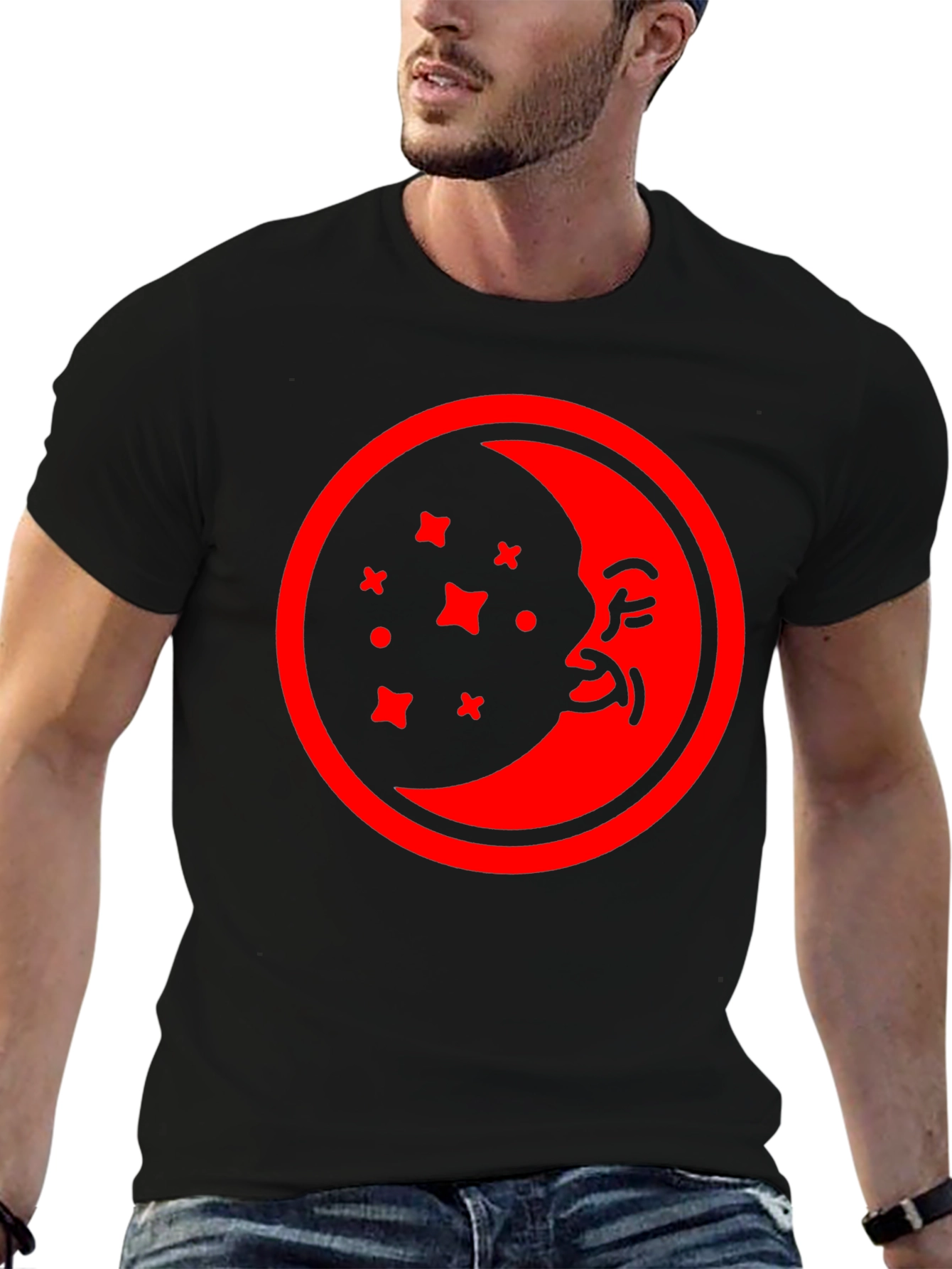 Celestial Moon Face Graphic T-Shirt