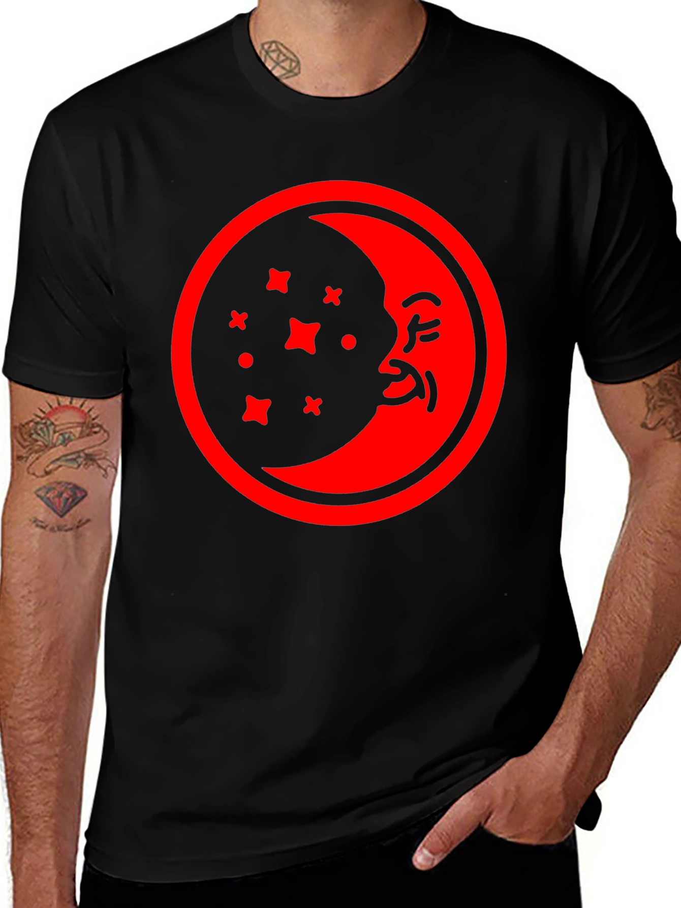 Celestial Moon Face Graphic T-Shirt