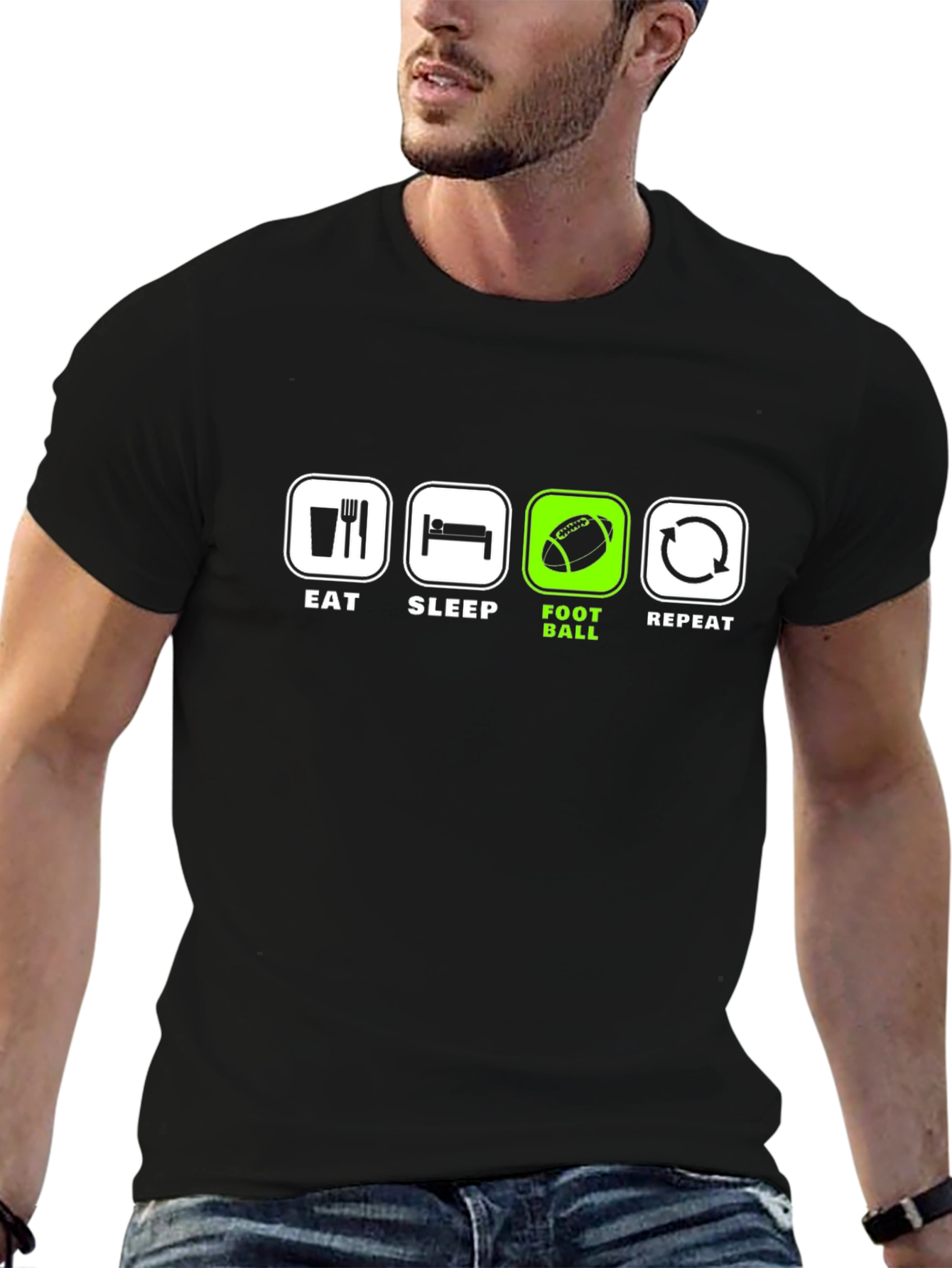 Eat Sleep Football Repeat Black T-Shirt