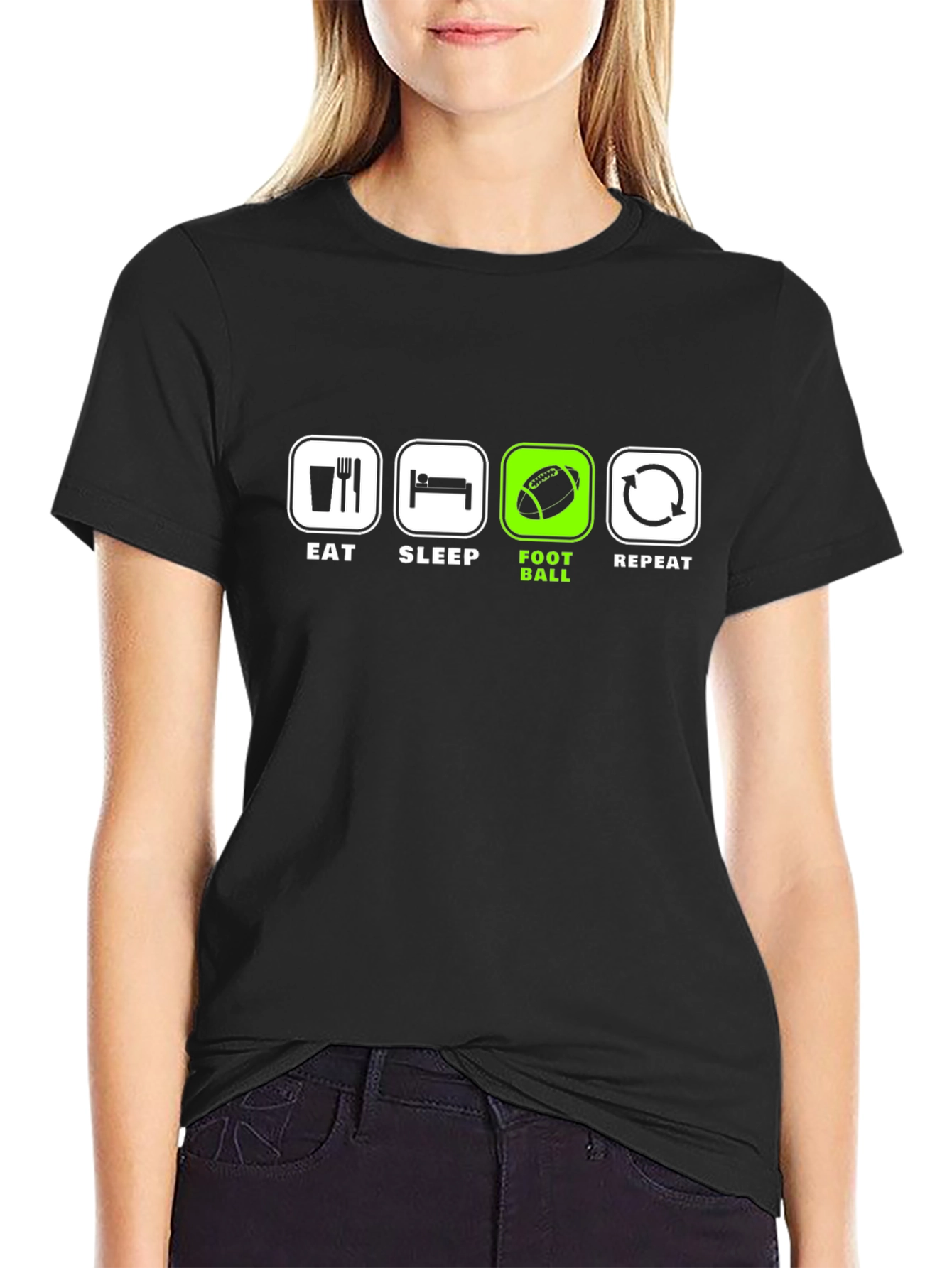 Eat Sleep Football Repeat Black T-Shirt