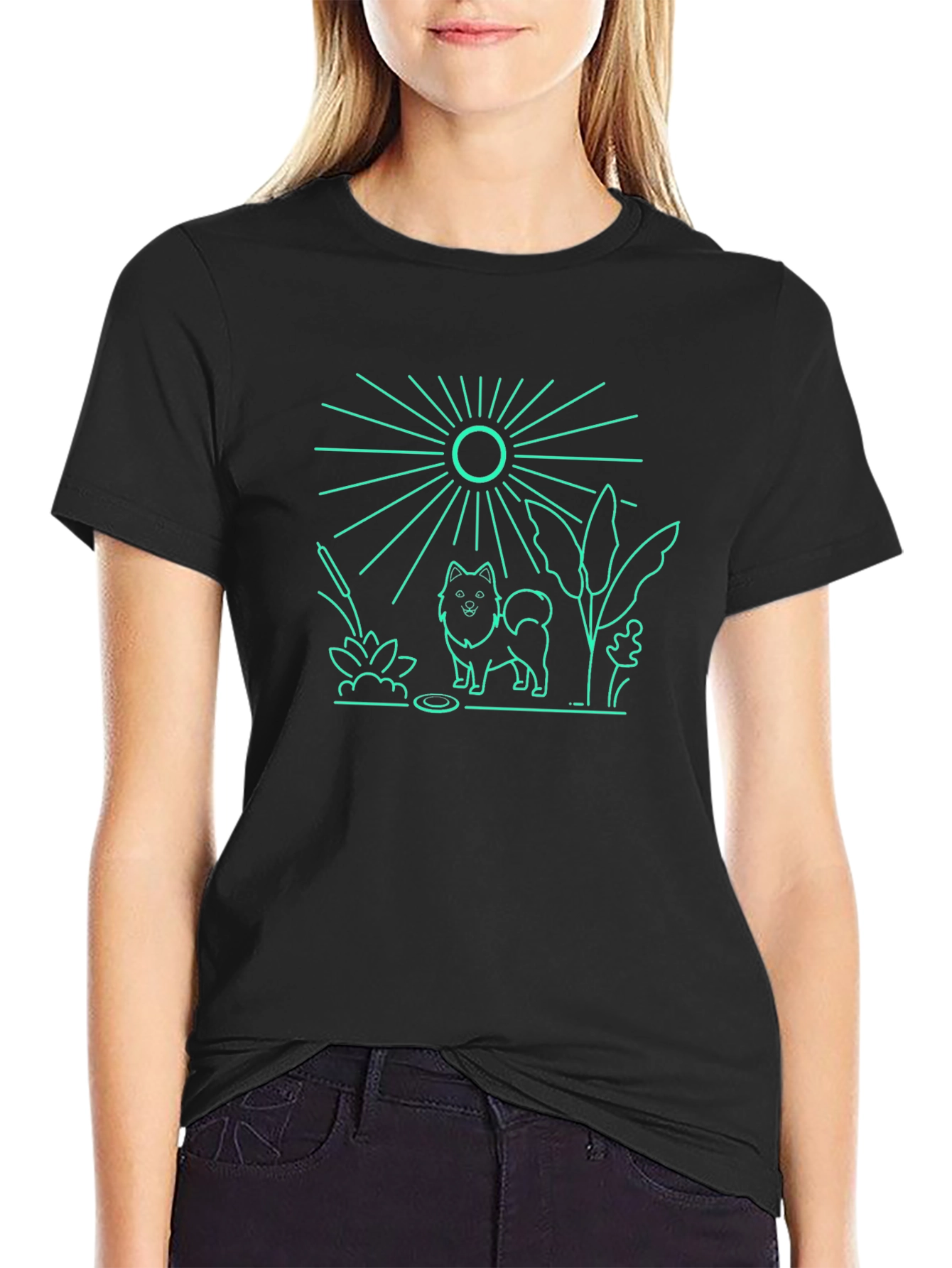 Dog & Sun Graphic Tee - Black Cotton T-Shirt