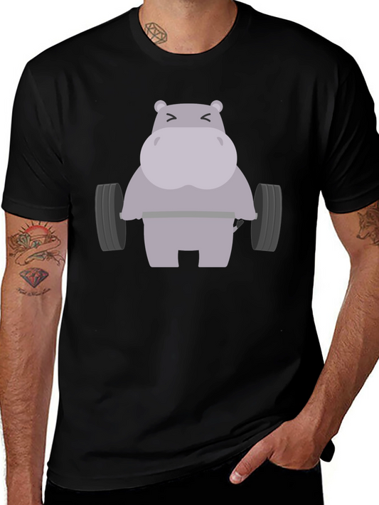 Hippo Lifting Weights Graphic T-Shirt - Gym Humor