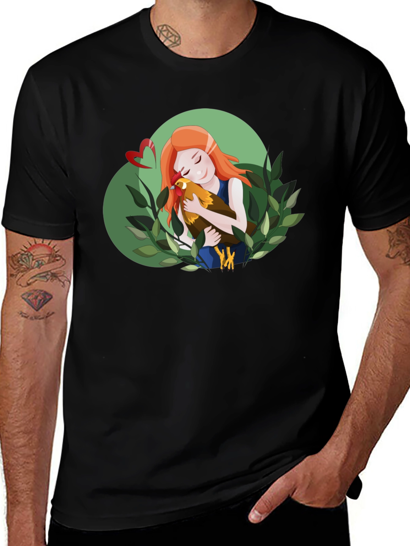 Girl Hugging Chicken T-Shirt - Cute Graphic Tee