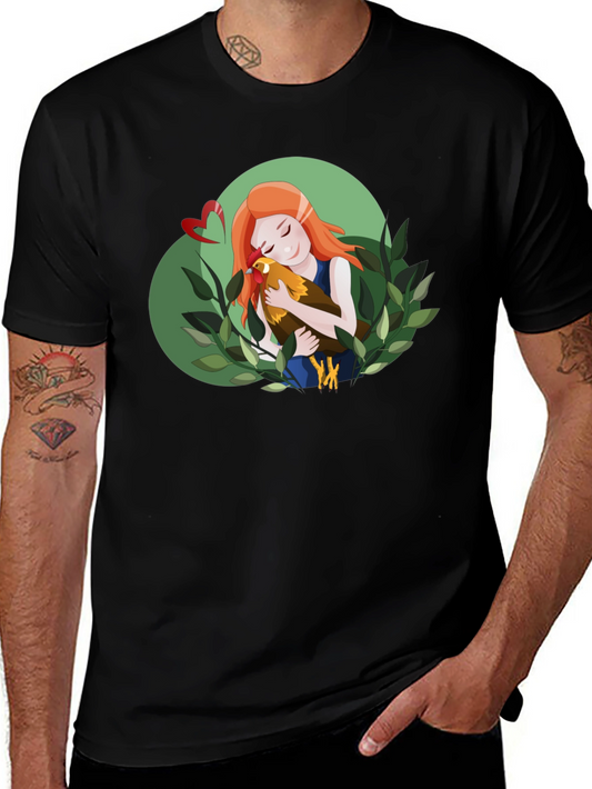 Girl Hugging Chicken T-Shirt - Cute Graphic Tee