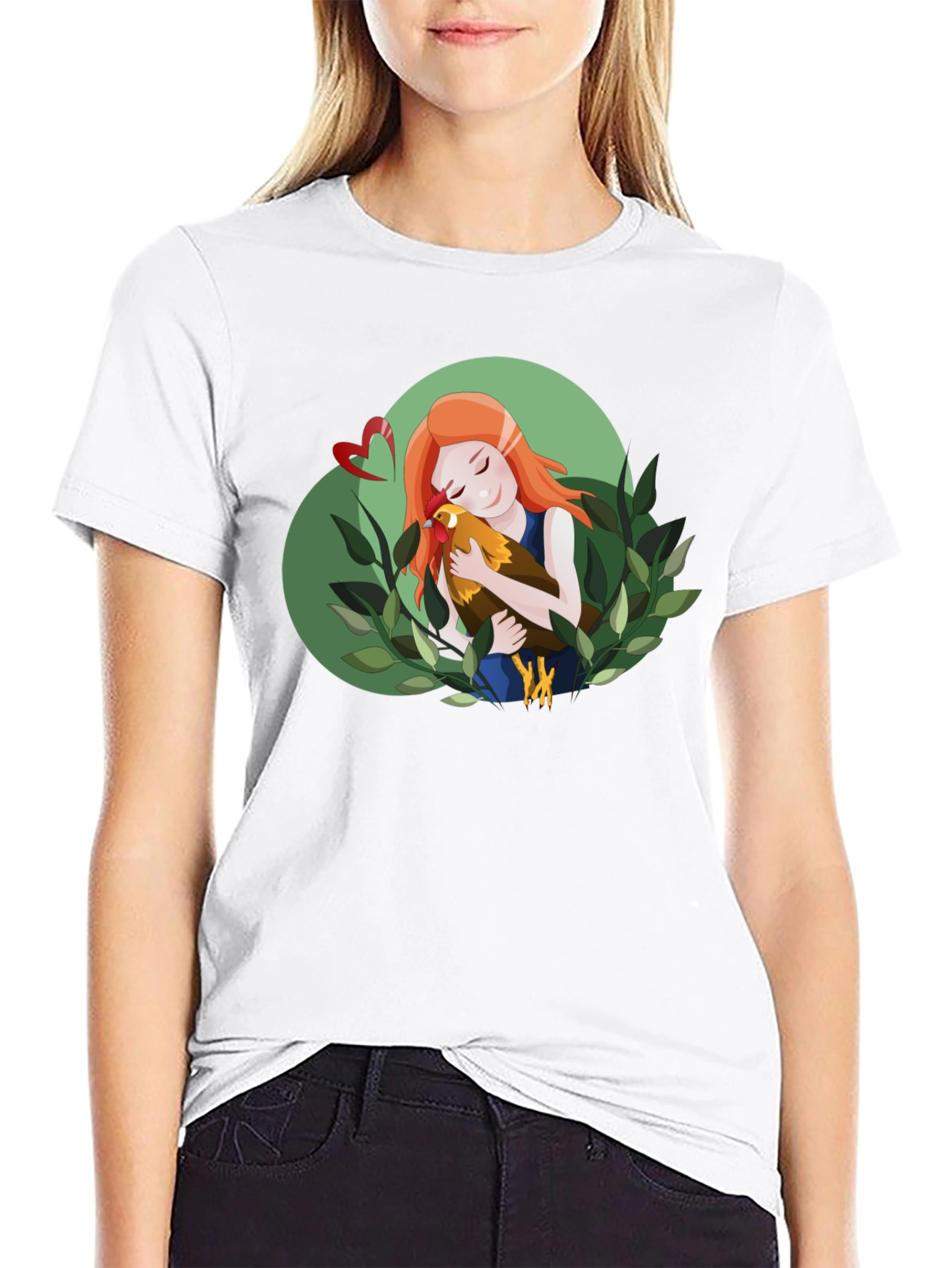 Girl Hugging Chicken T-Shirt - Cute Graphic Tee