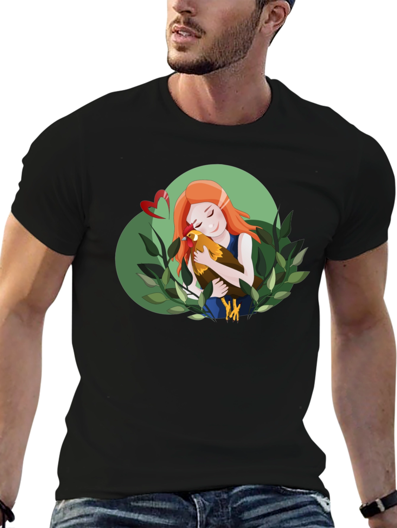 Girl Hugging Chicken T-Shirt - Cute Graphic Tee