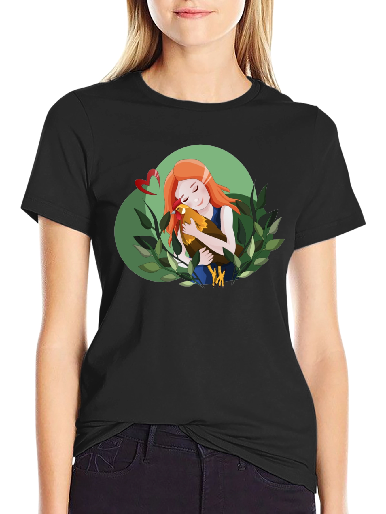 Girl Hugging Chicken T-Shirt - Cute Graphic Tee