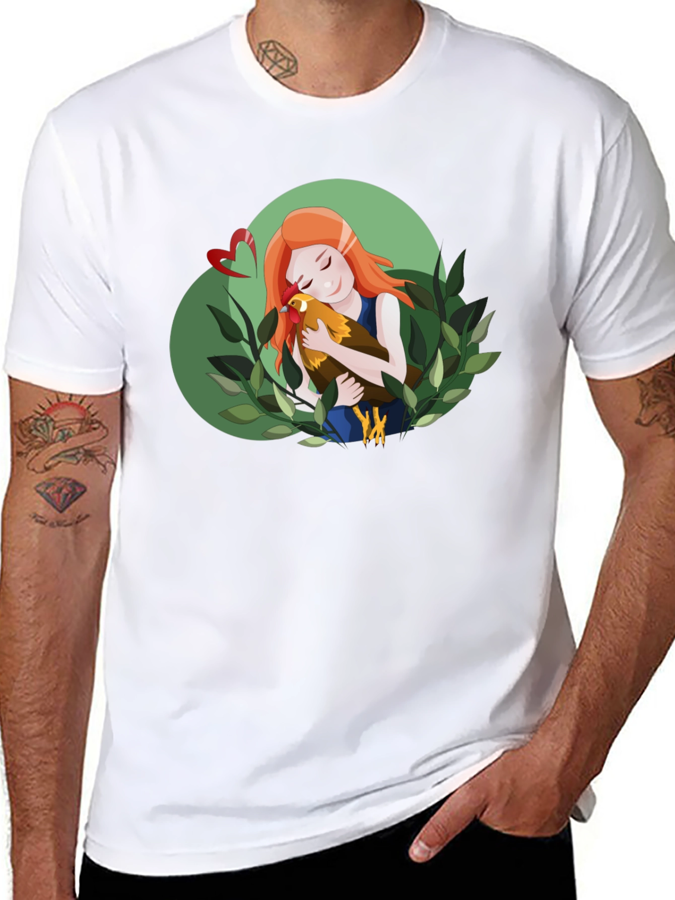 Girl Hugging Chicken T-Shirt - Cute Graphic Tee