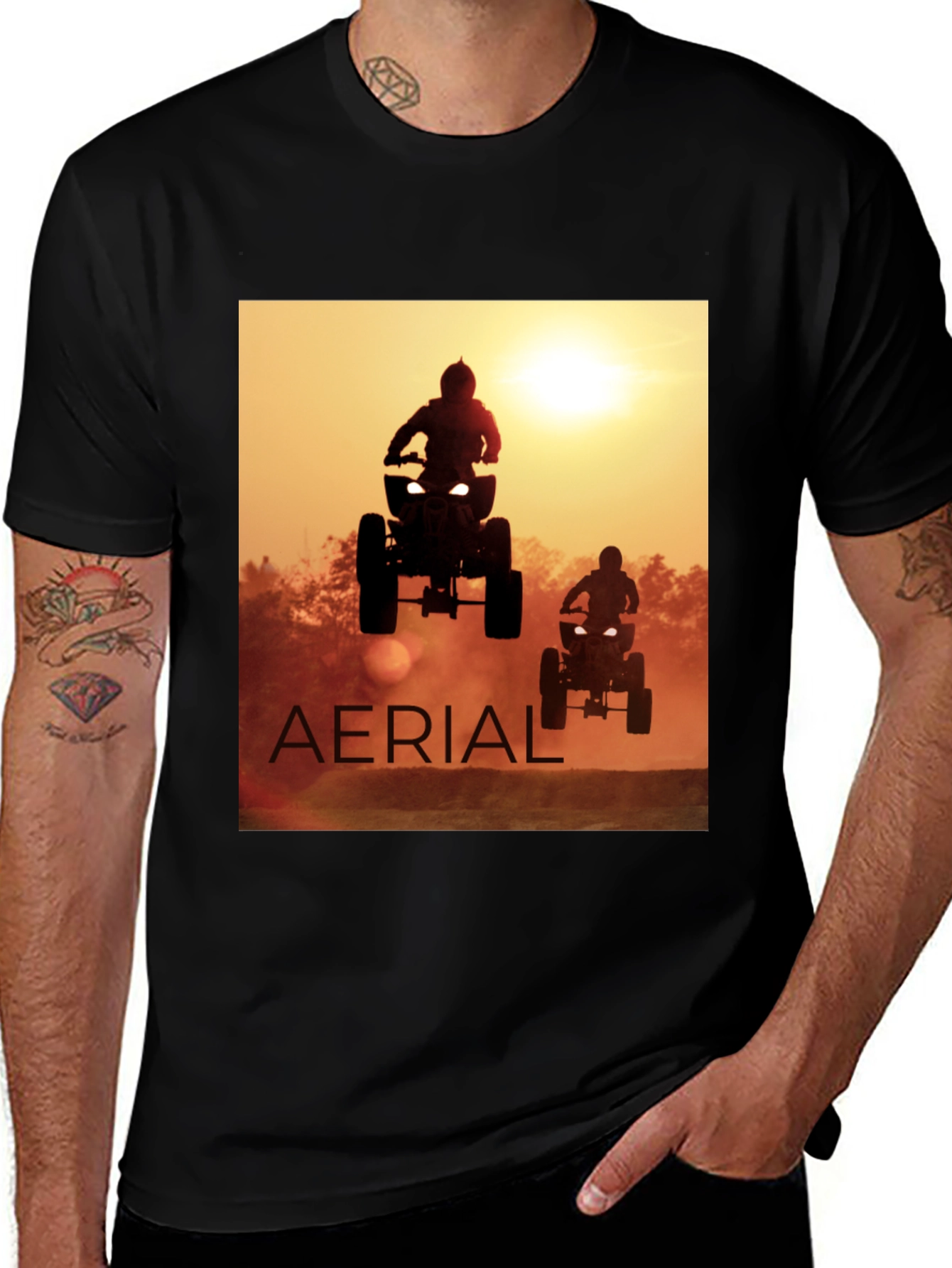 Aerial ATV Sunset Black T-Shirt