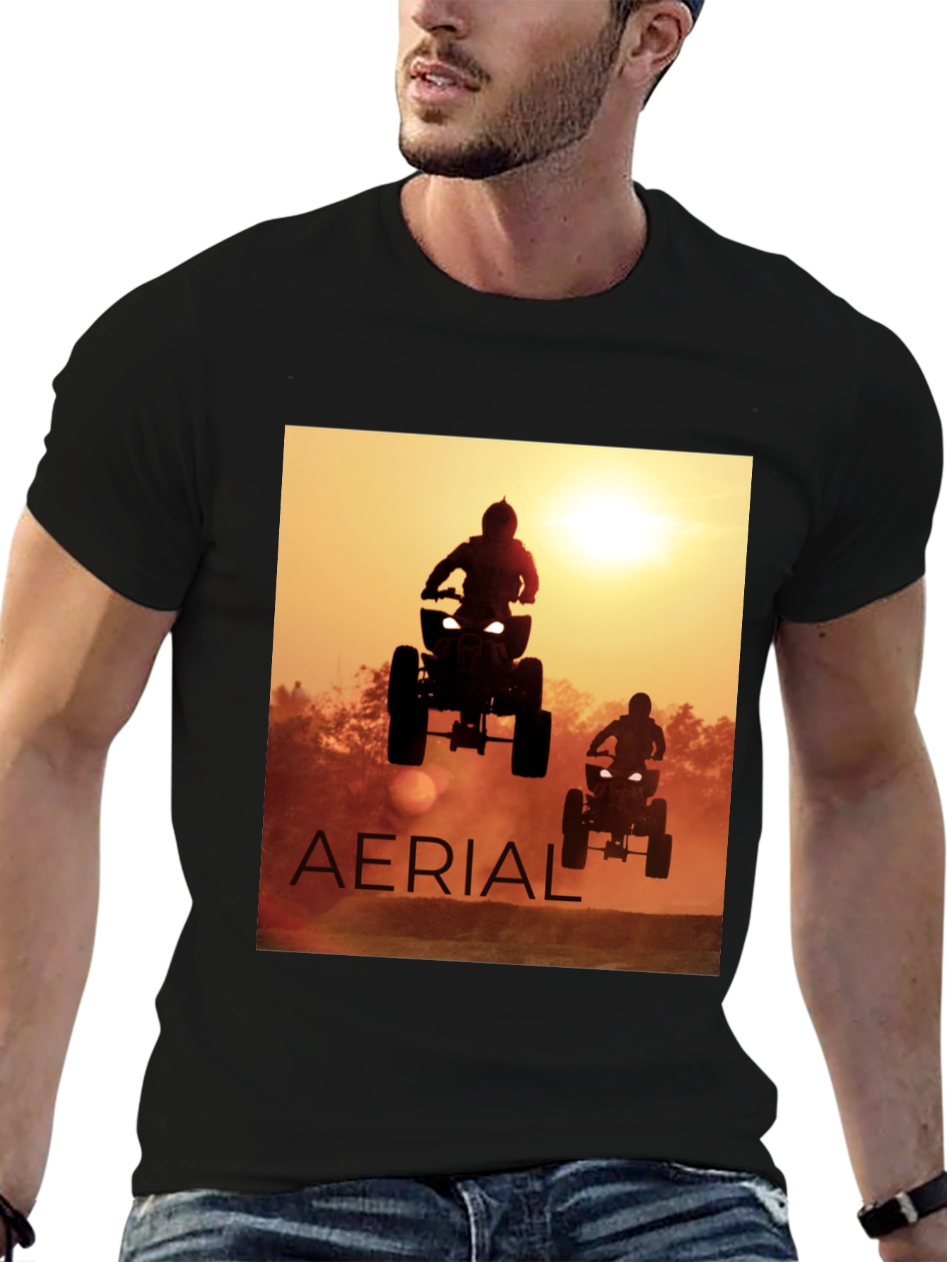 Aerial ATV Sunset Black T-Shirt