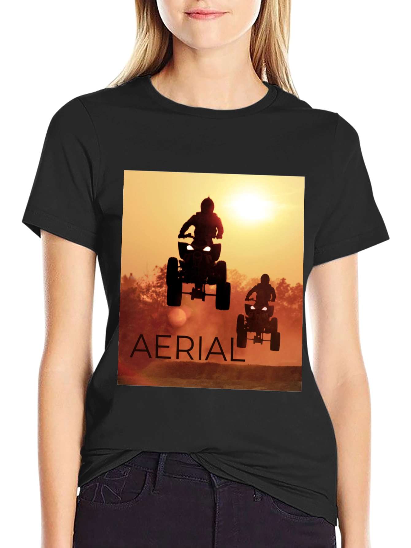 Aerial ATV Sunset Black T-Shirt