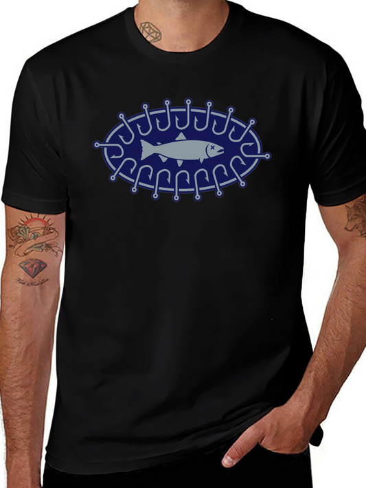 Fishing Hook Fish Graphic Tee - Black