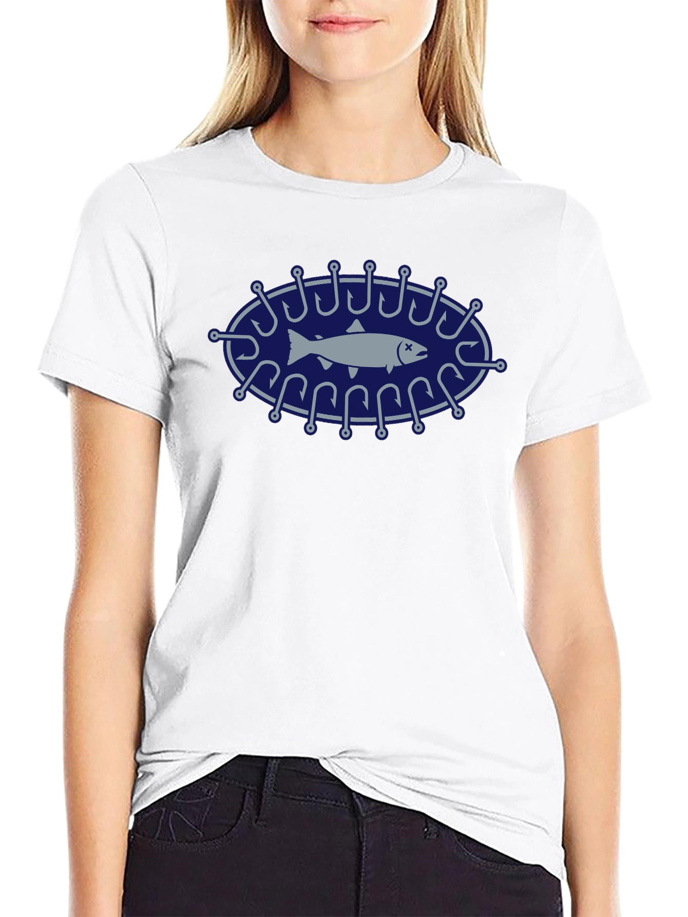 Fishing Hook Fish Graphic Tee - Black