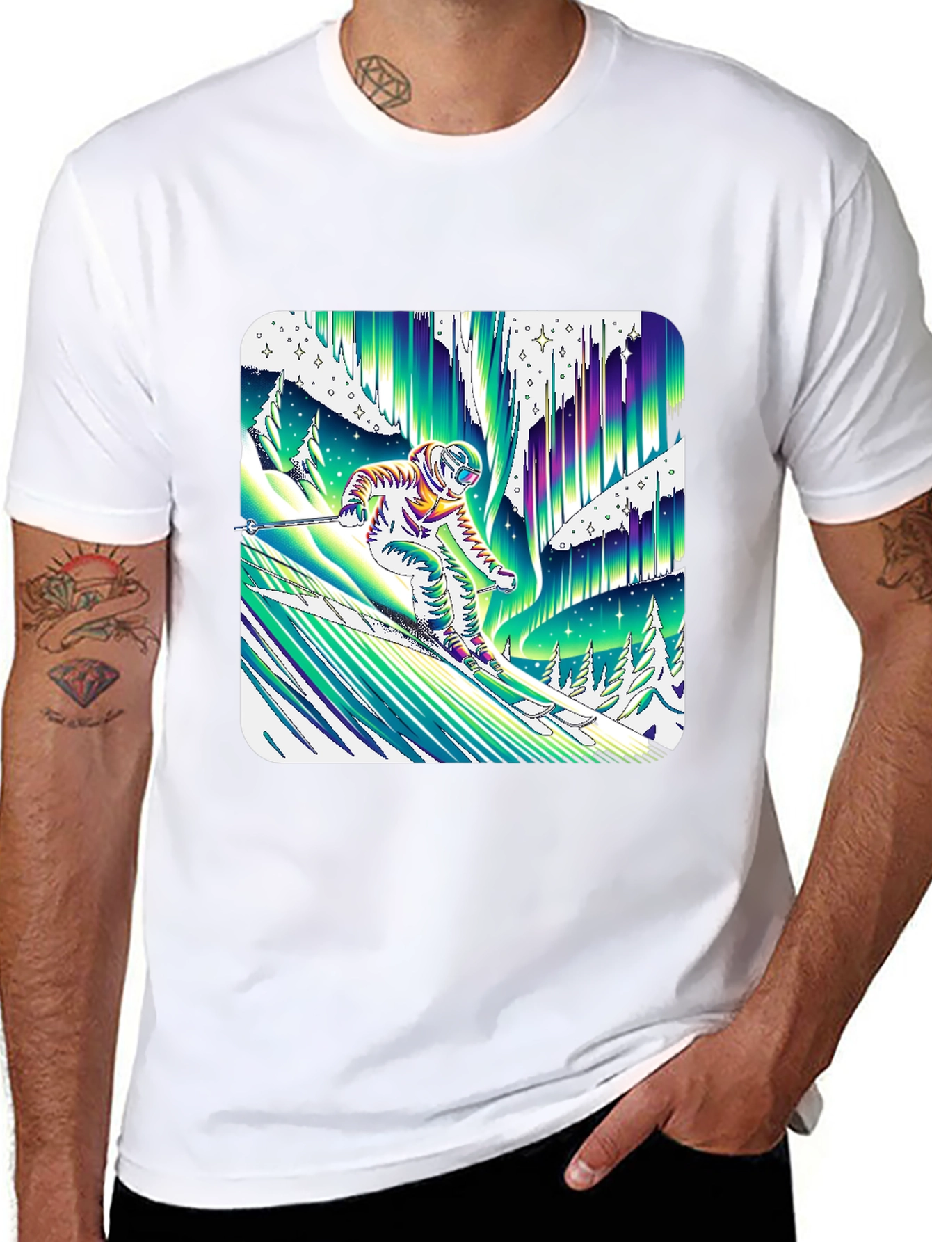 Astronaut Skier Northern Lights T-Shirt