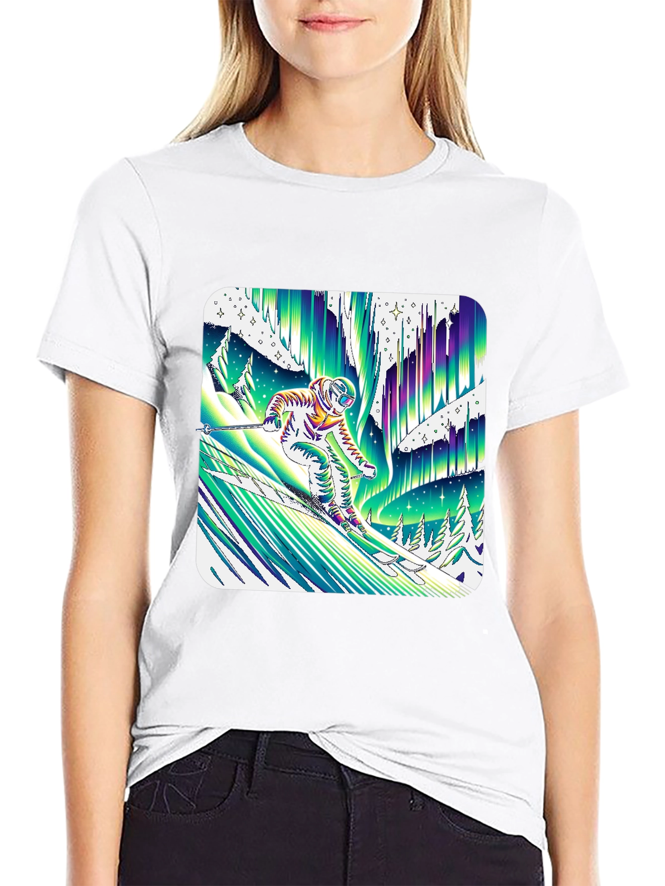 Astronaut Skier Northern Lights T-Shirt