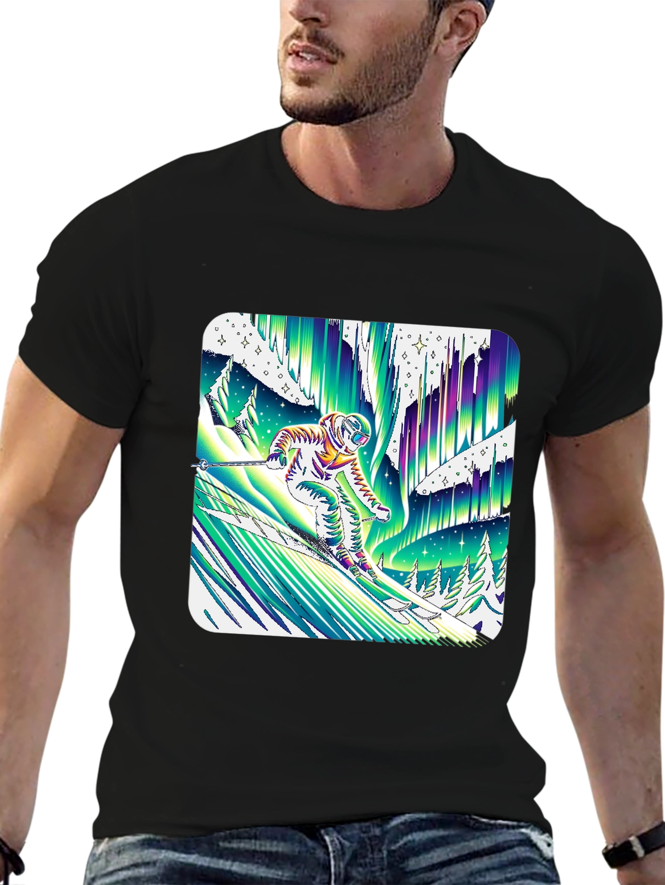 Astronaut Skier Northern Lights T-Shirt