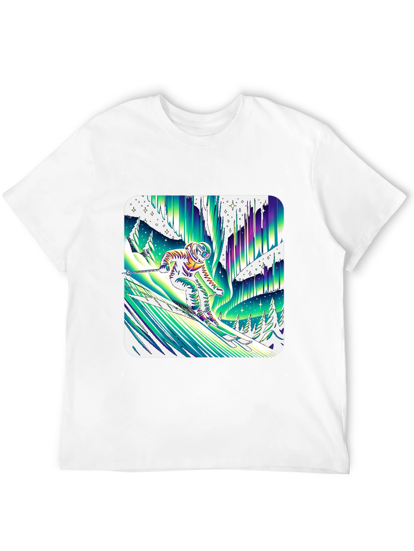 Astronaut Skier Northern Lights T-Shirt