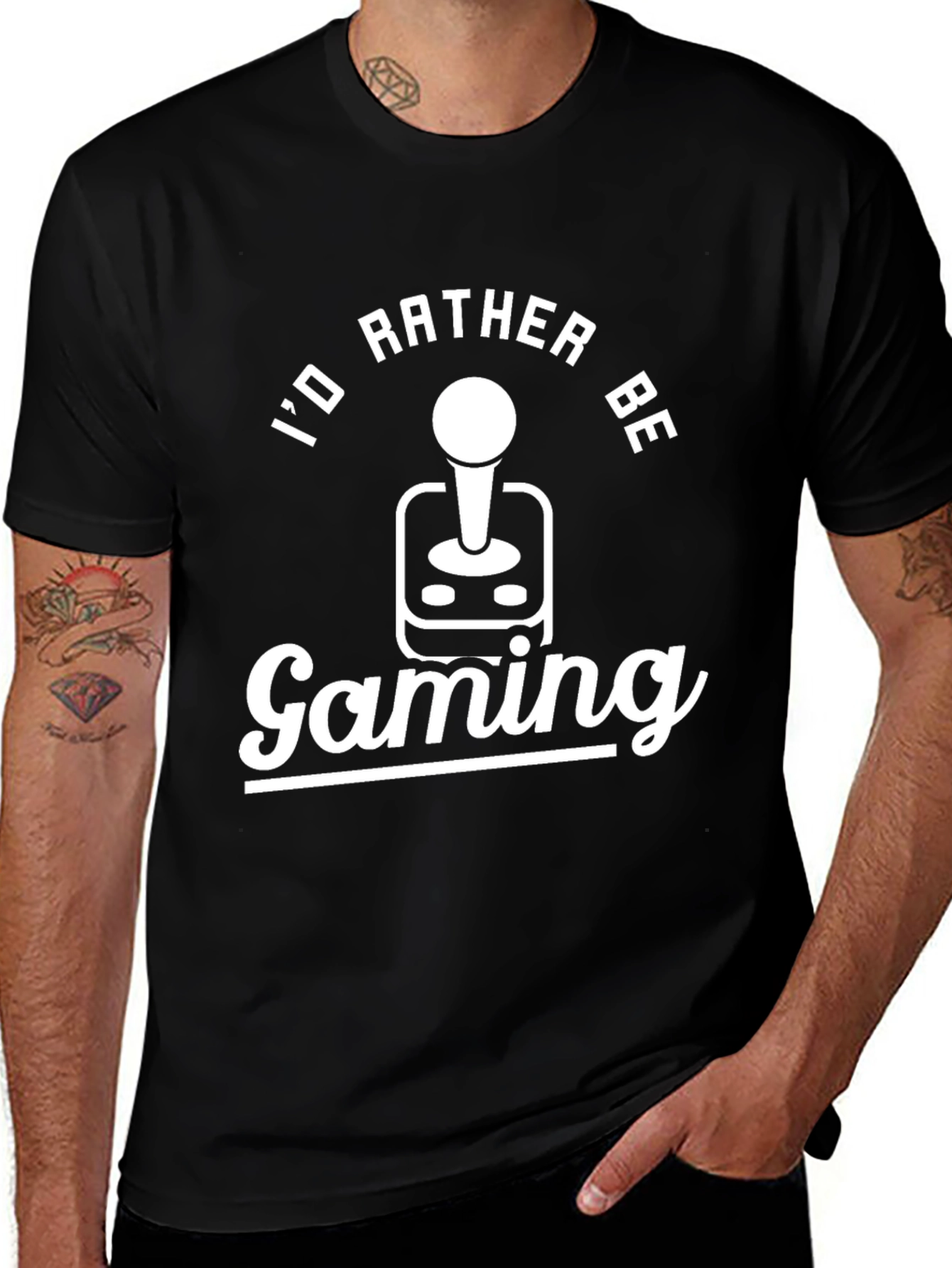 Id Rather Be Gaming Black T-Shirt Novelty Tee
