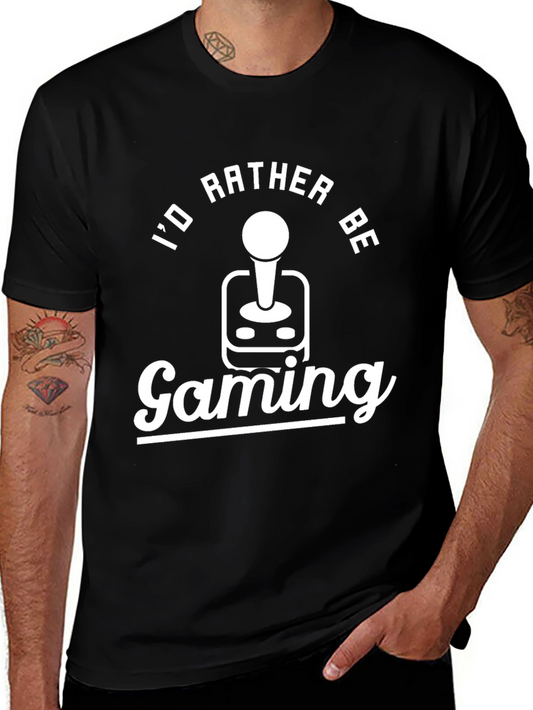 Id Rather Be Gaming Black T-Shirt Novelty Tee