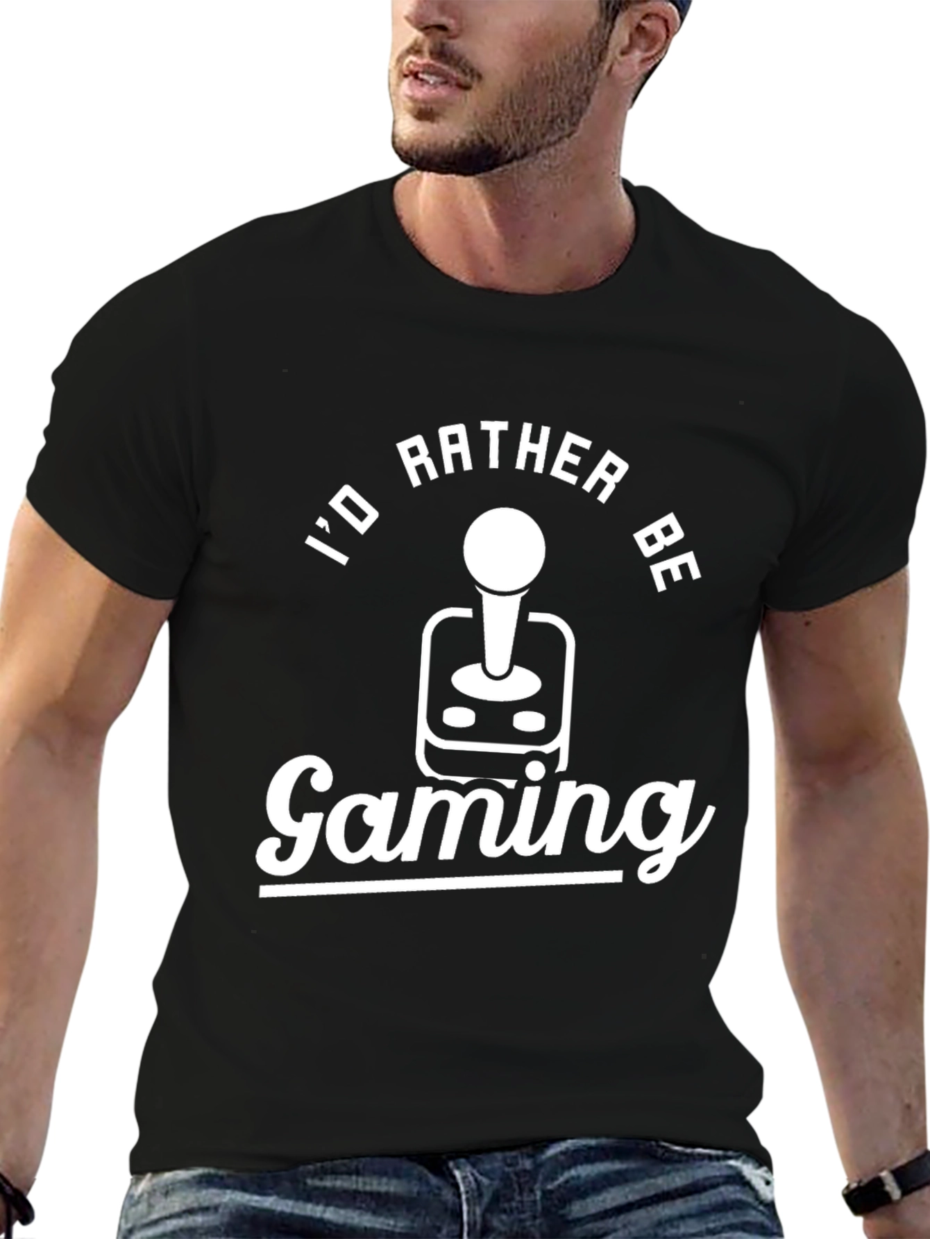 Id Rather Be Gaming Black T-Shirt Novelty Tee