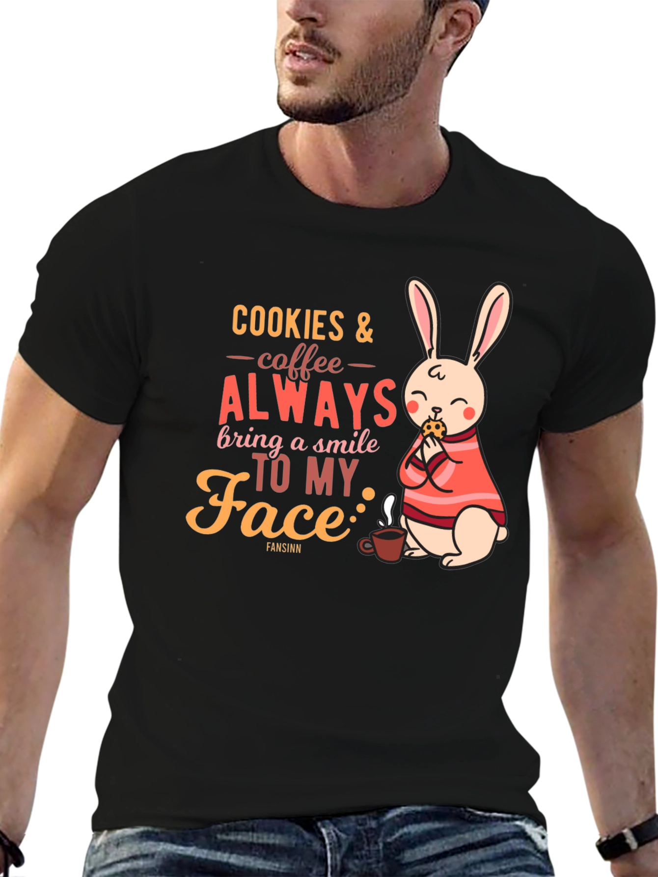 Cookies & Coffee T-Shirt - Bunny and Quote Design