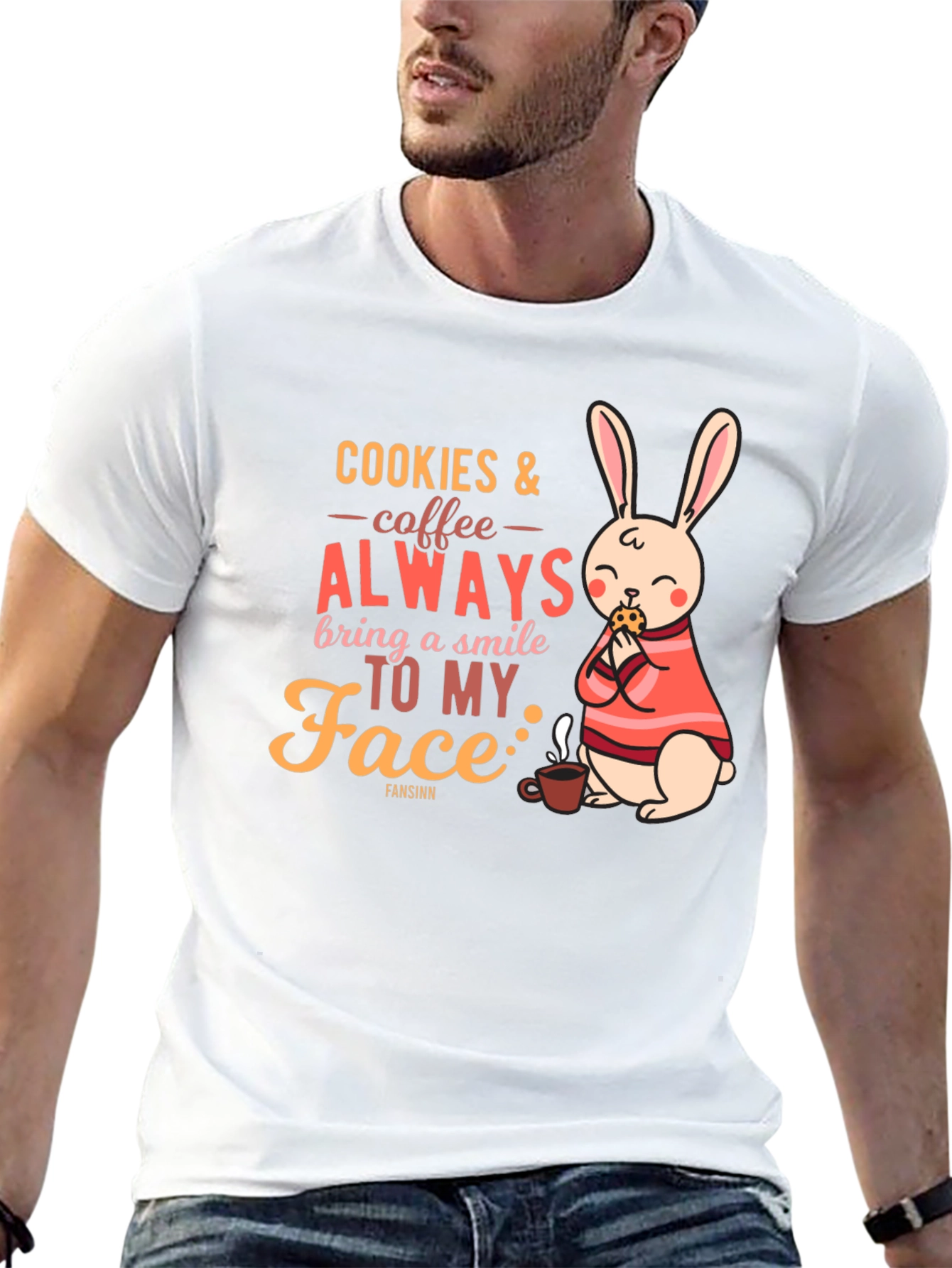 Cookies & Coffee T-Shirt - Bunny and Quote Design