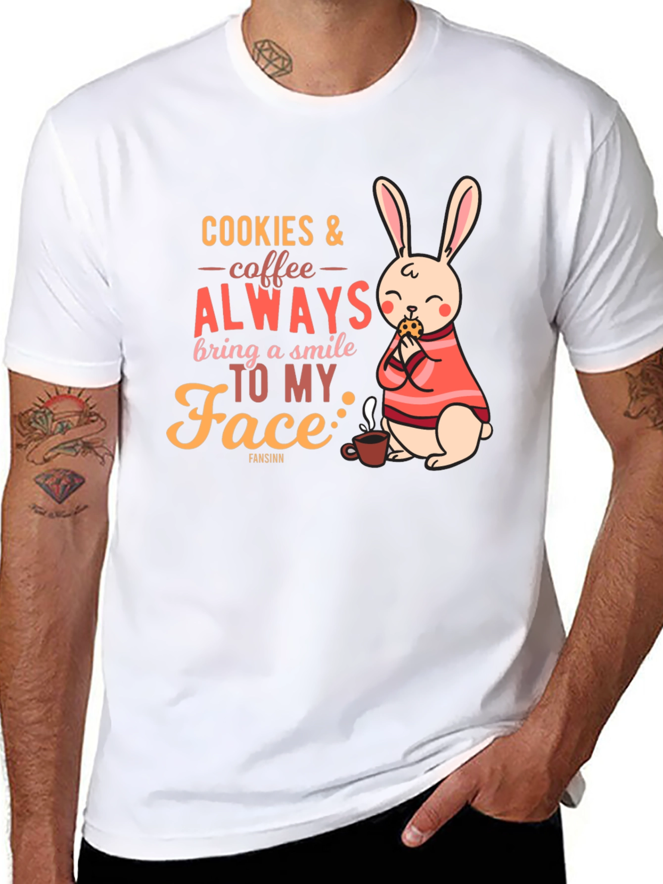 Cookies & Coffee T-Shirt - Bunny and Quote Design