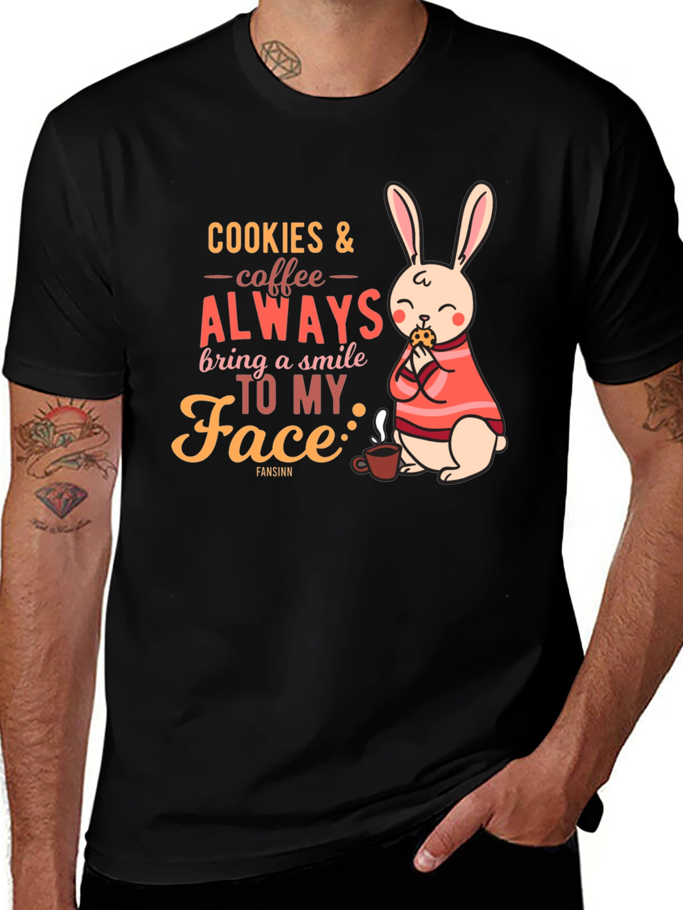 Cookies & Coffee T-Shirt - Bunny and Quote Design