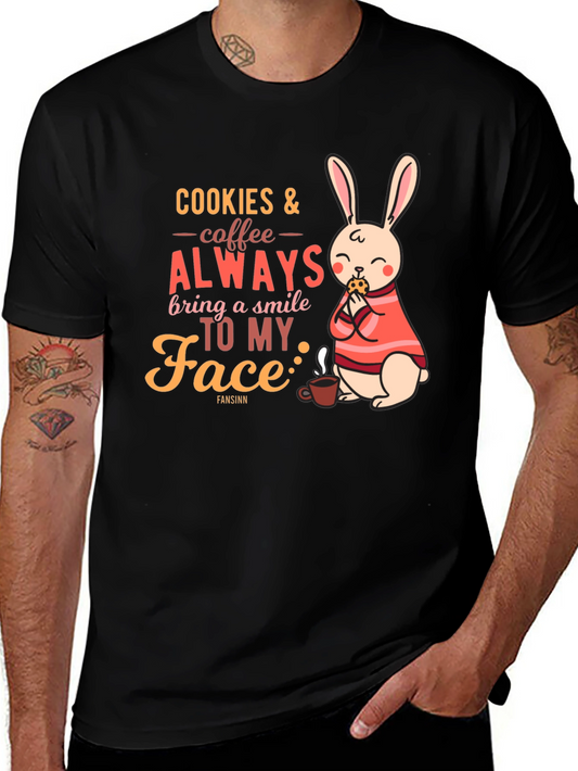 Cookies & Coffee T-Shirt - Bunny and Quote Design