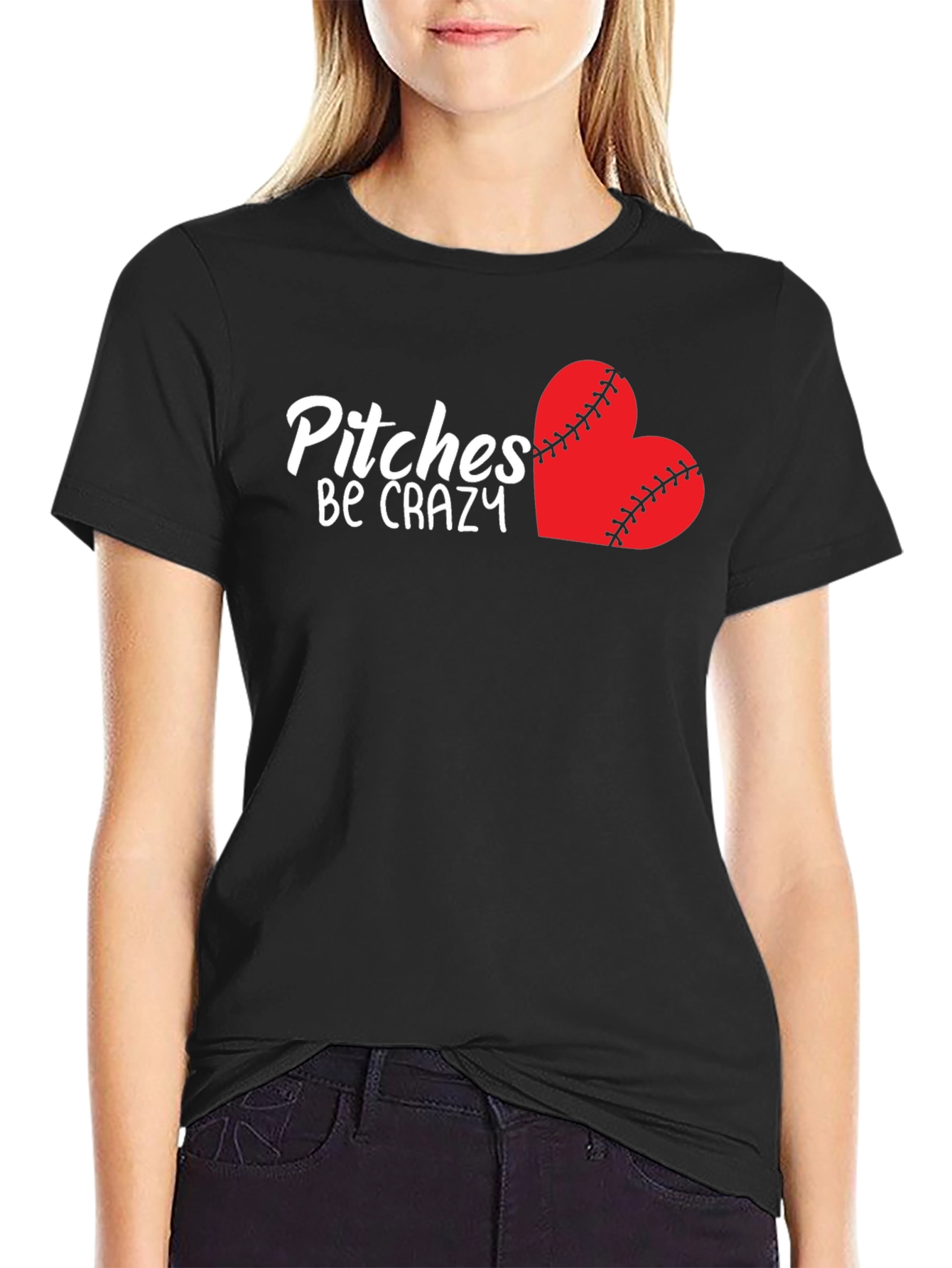 Pitches Be Crazy Baseball Heart T-Shirt