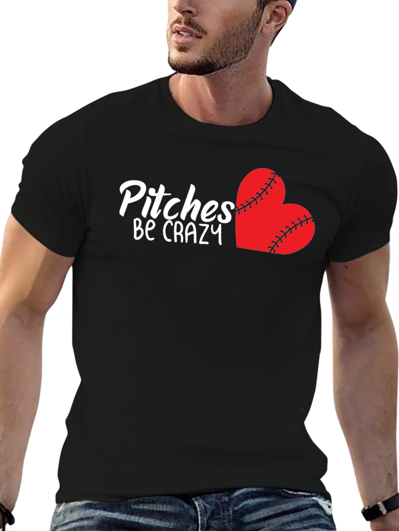 Pitches Be Crazy Baseball Heart T-Shirt