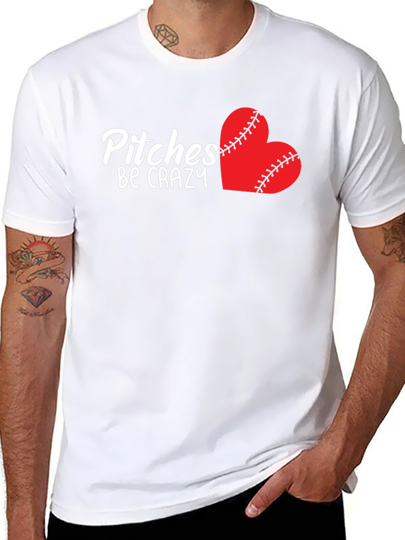Pitches Be Crazy Baseball Heart T-Shirt