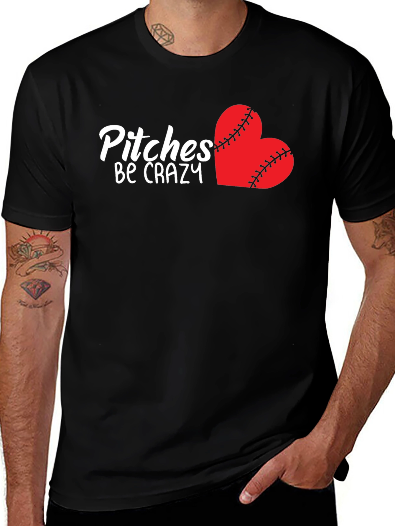 Pitches Be Crazy Baseball Heart T-Shirt
