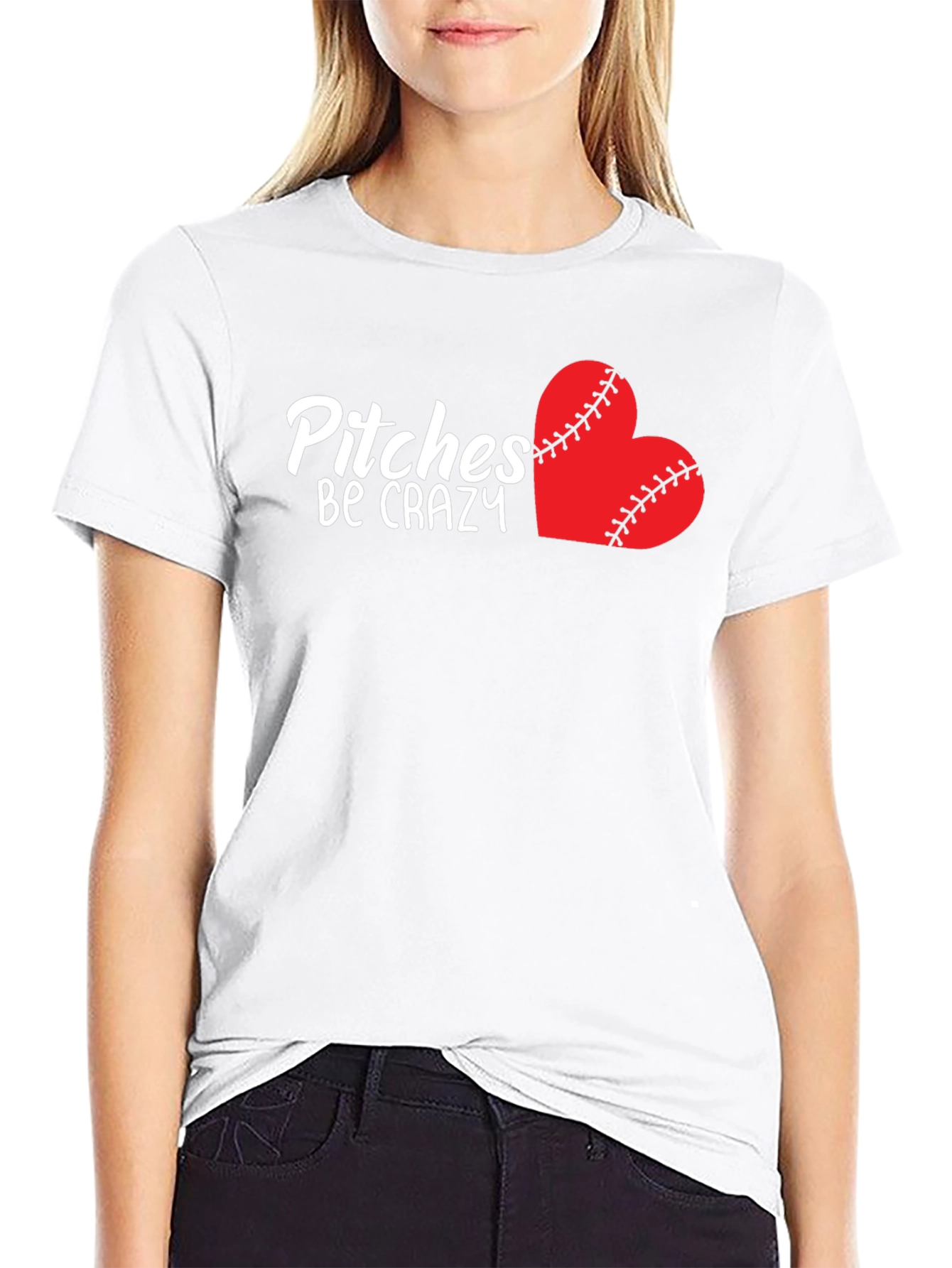 Pitches Be Crazy Baseball Heart T-Shirt