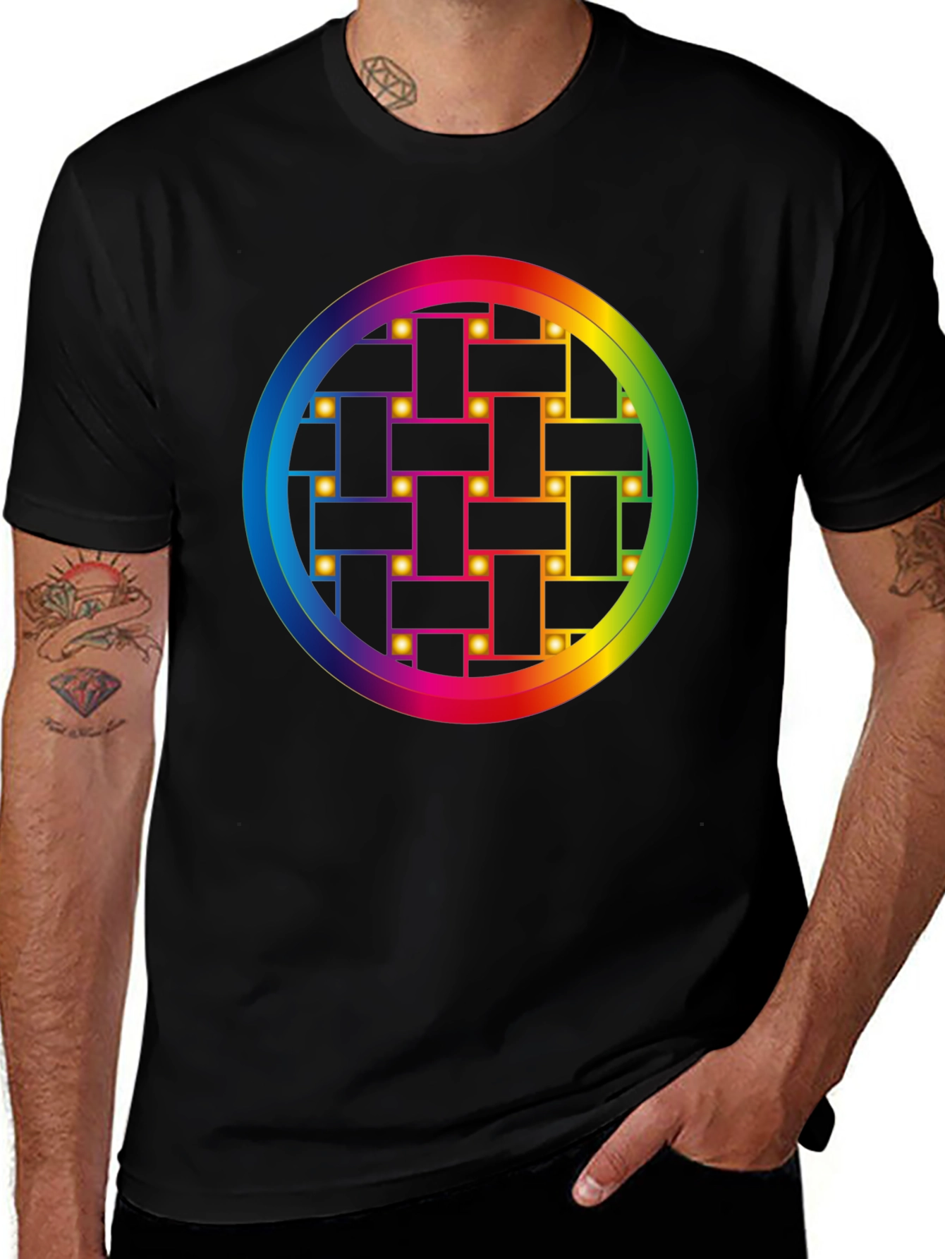 Rainbow Weave Circle Graphic T-Shirt