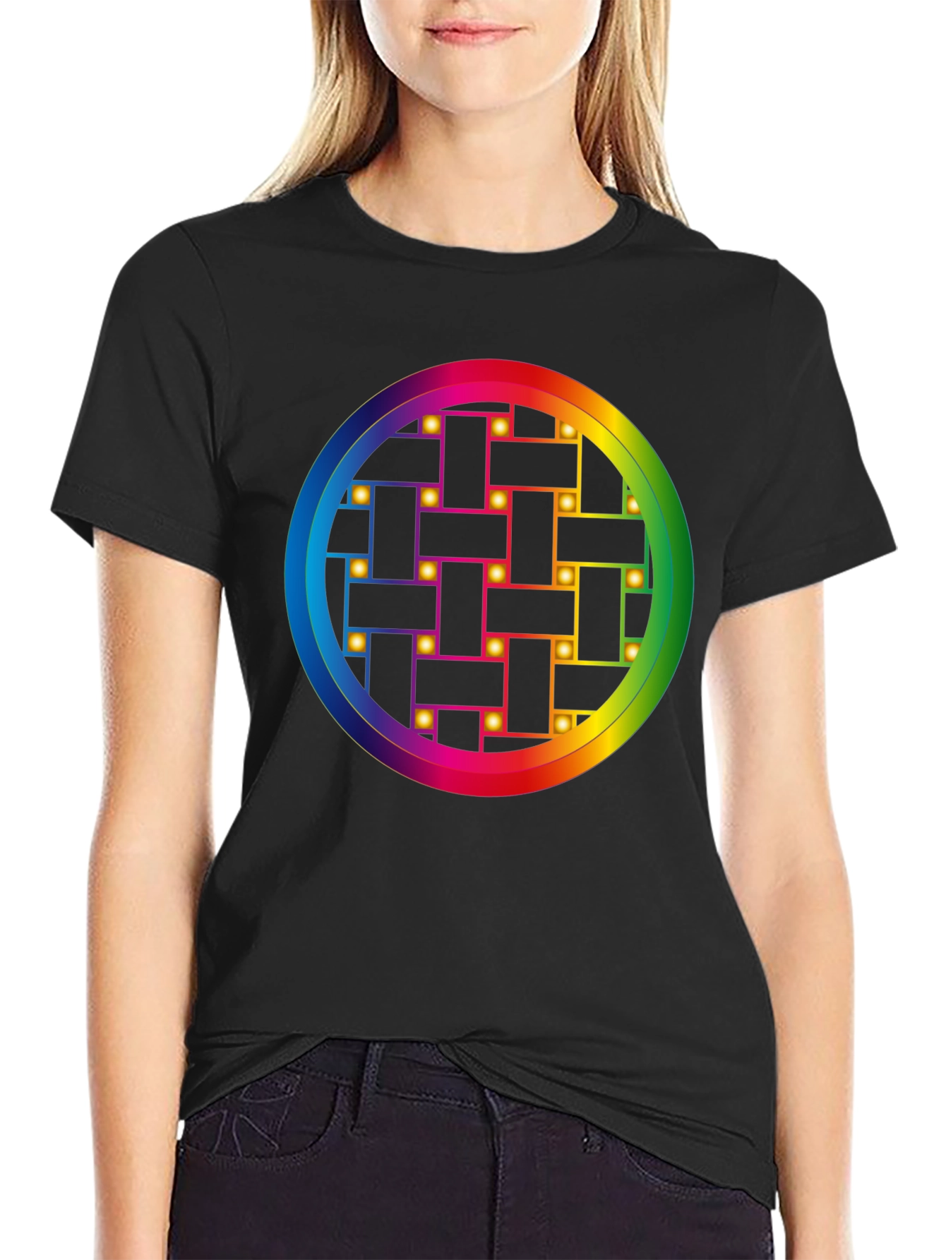 Rainbow Weave Circle Graphic T-Shirt