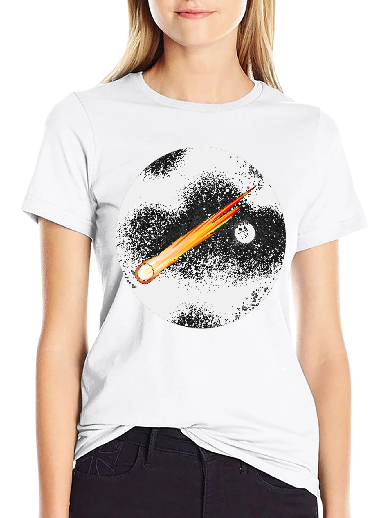 Cosmic Comet Graphic Tee - Black Cotton Blend